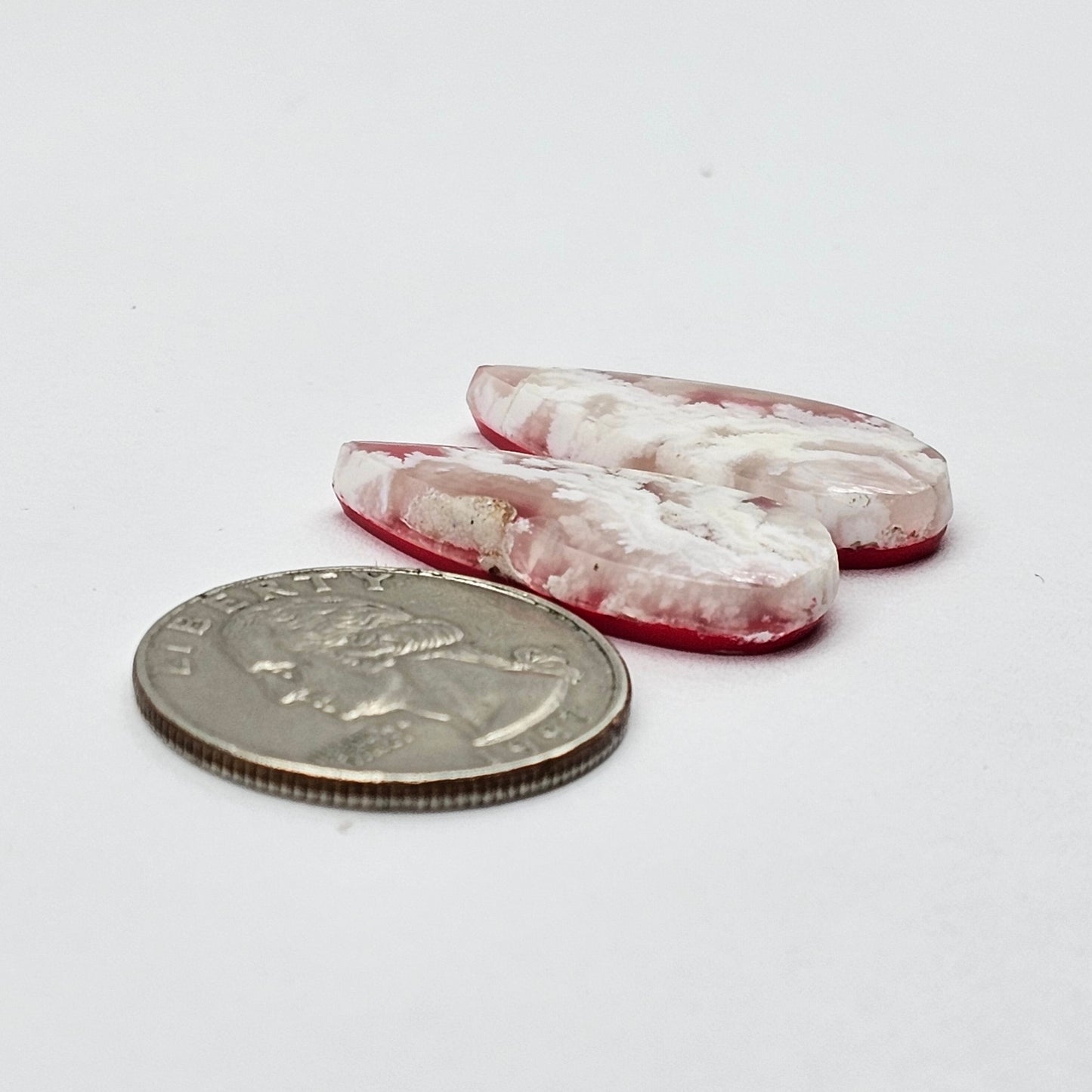 Pink skystone resin cabochon pair