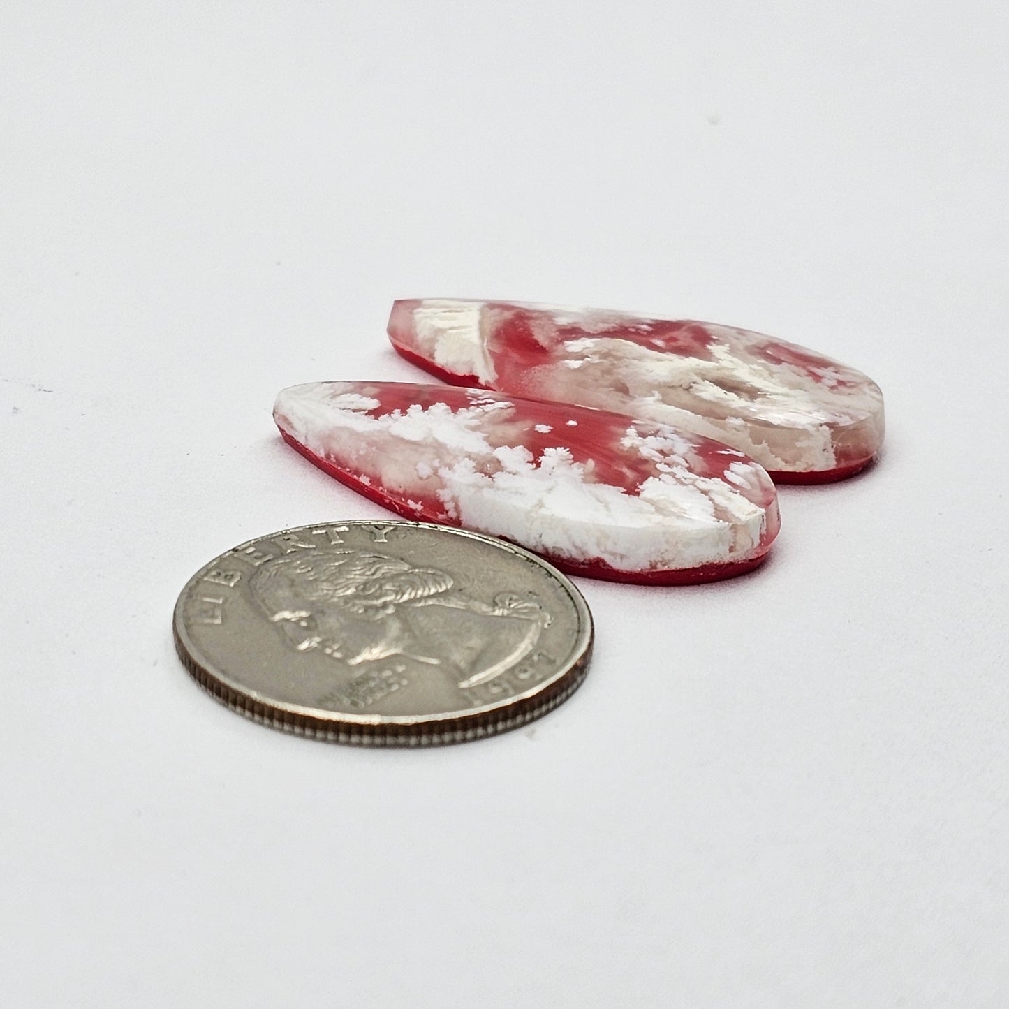 Pink skystone resin cabochon pair