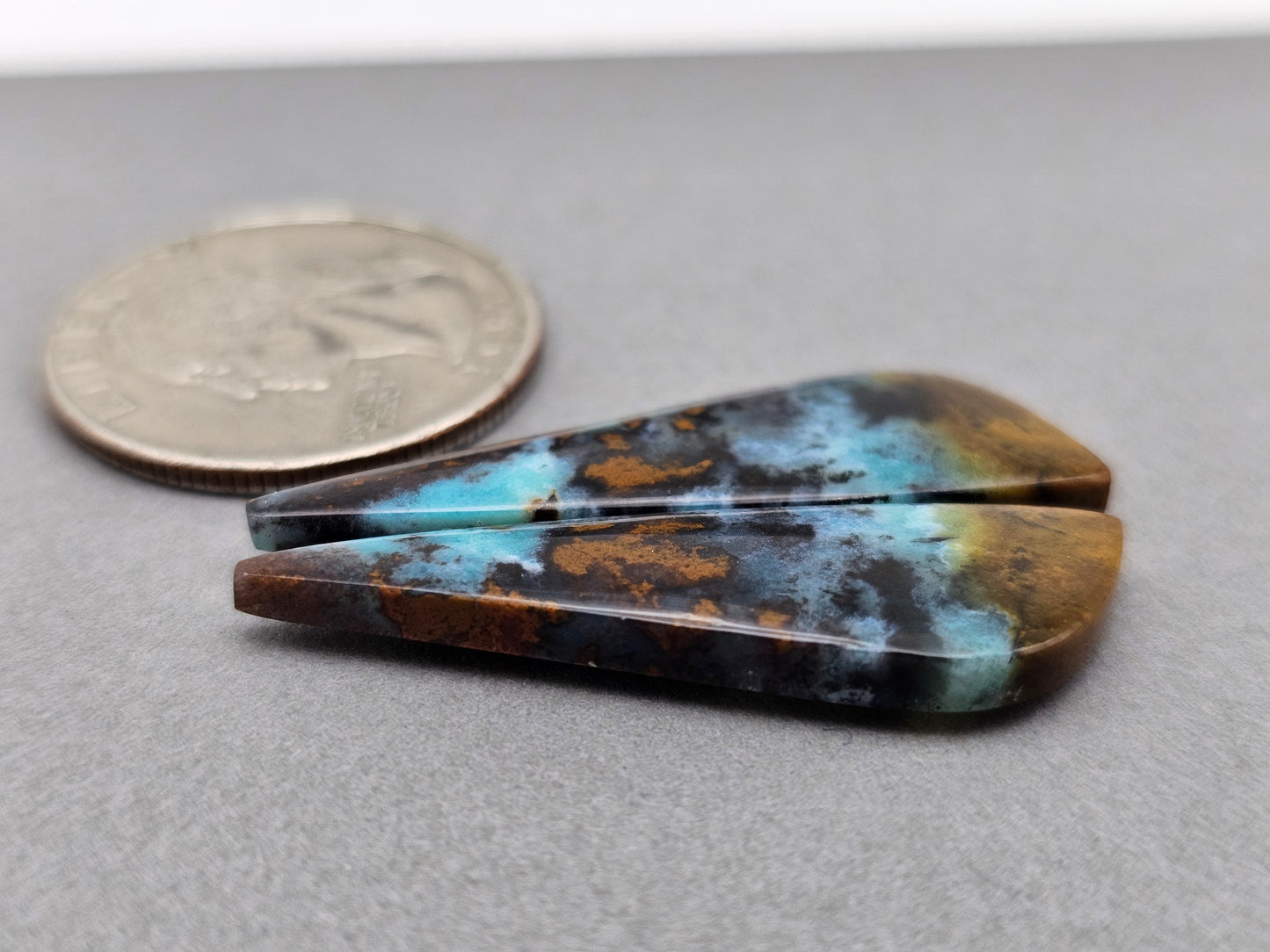 Blue opalized petrified wood Cabochon Pair