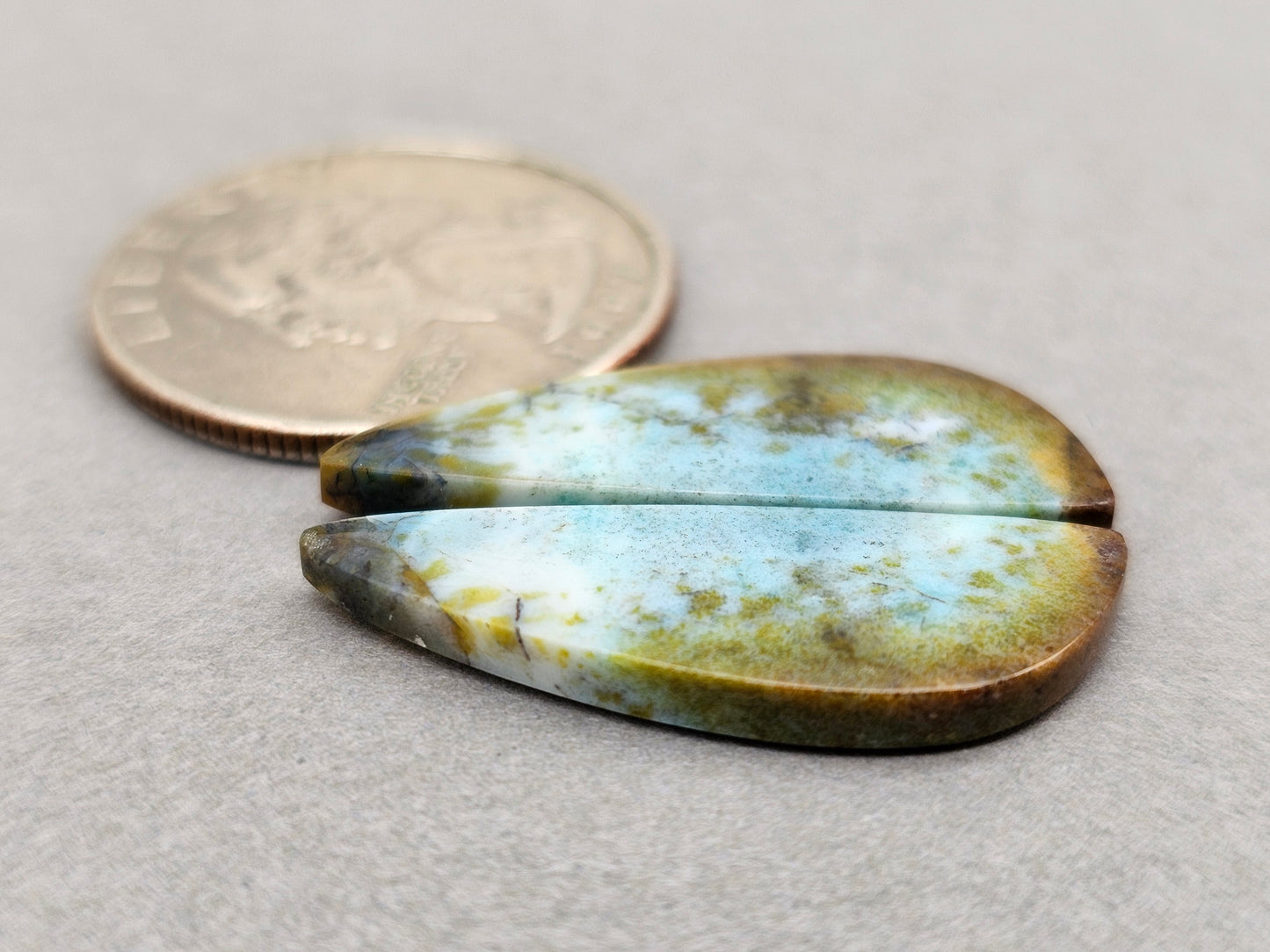 Blue opalized petrified wood Cabochon Pair