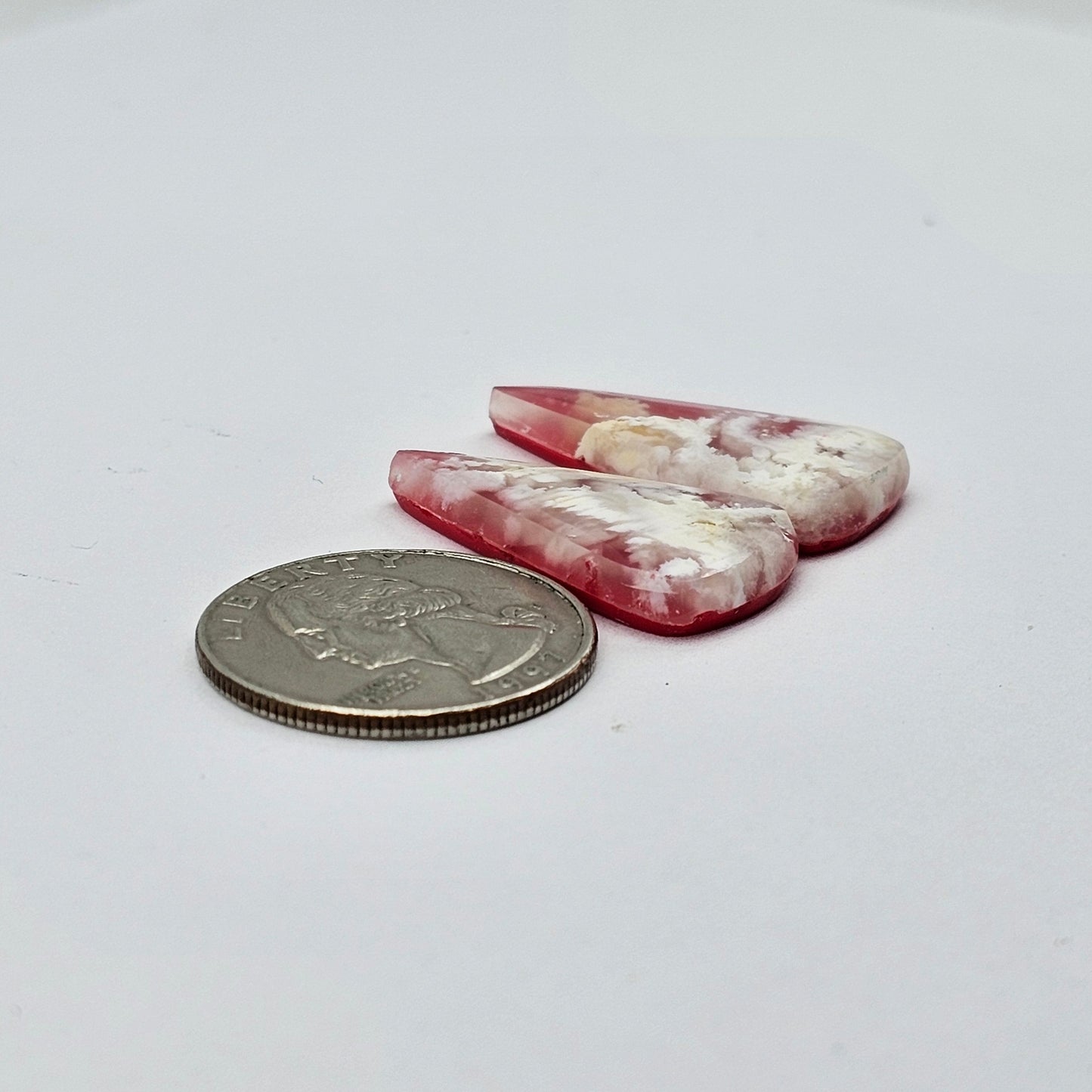 Pink skystone resin cabochon pair