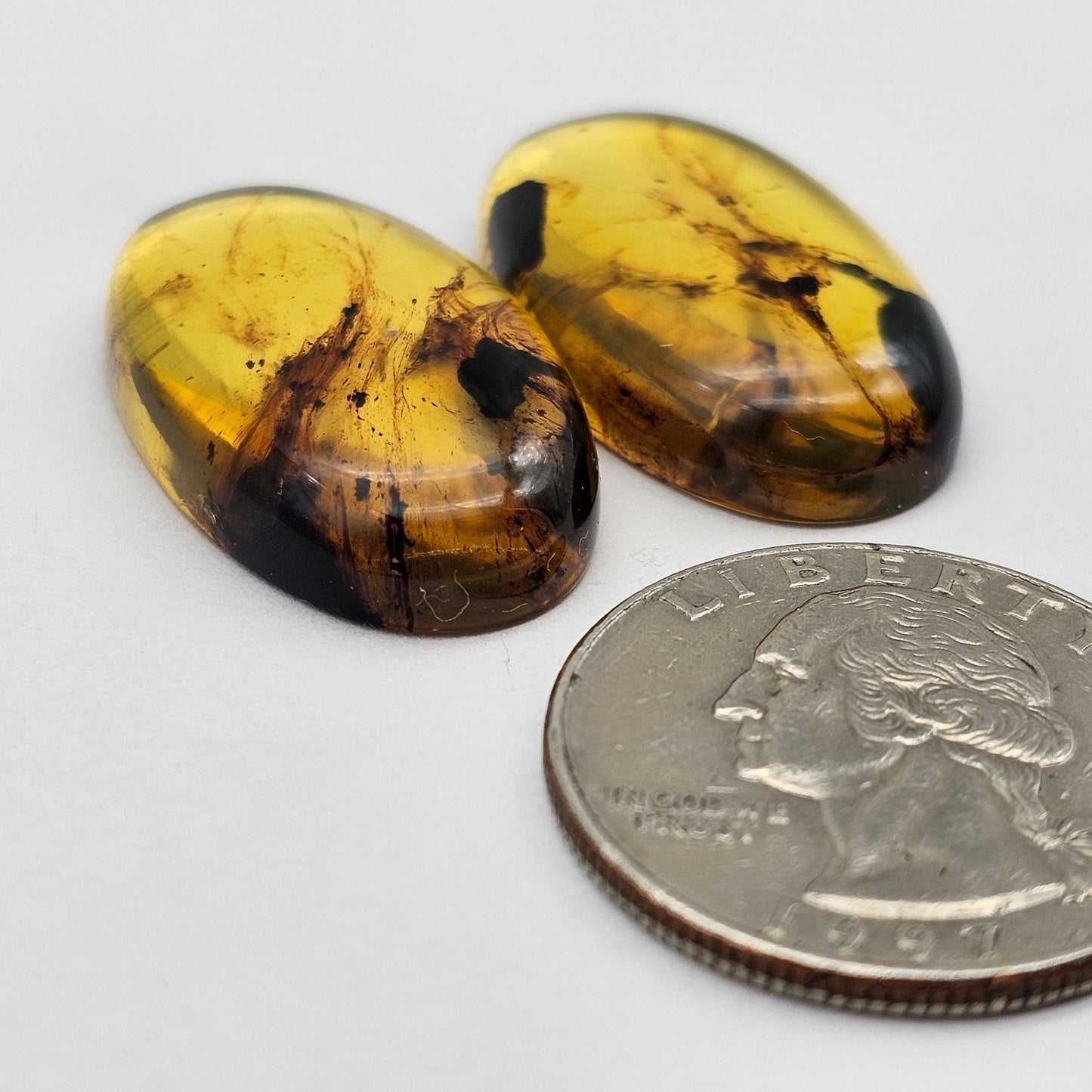 Amber authentic cabochon pair large