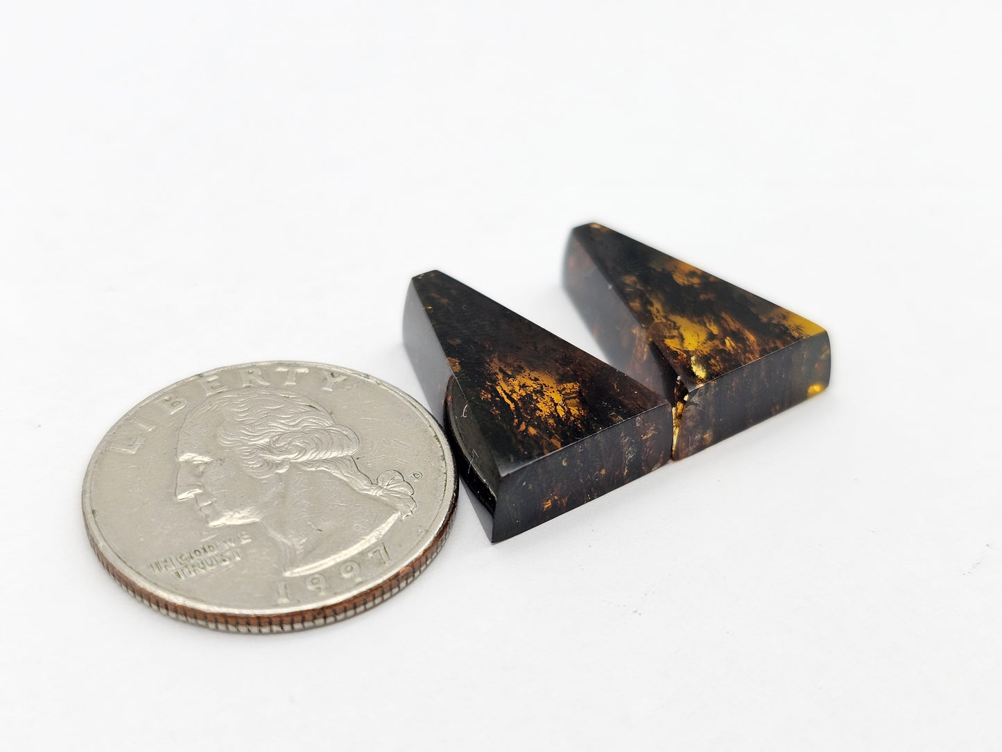 Amber authentic cabochon pair large