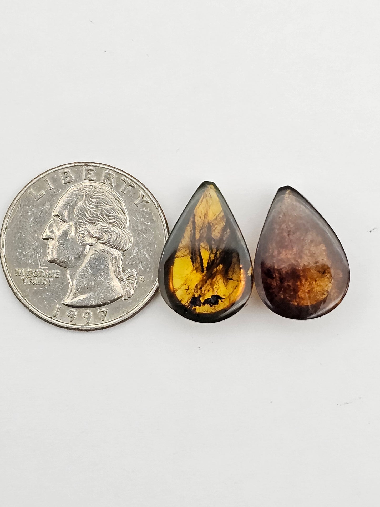 Amber authentic cabochon pair large