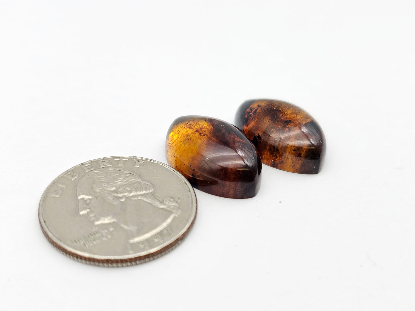 Amber authentic cabochon pair large