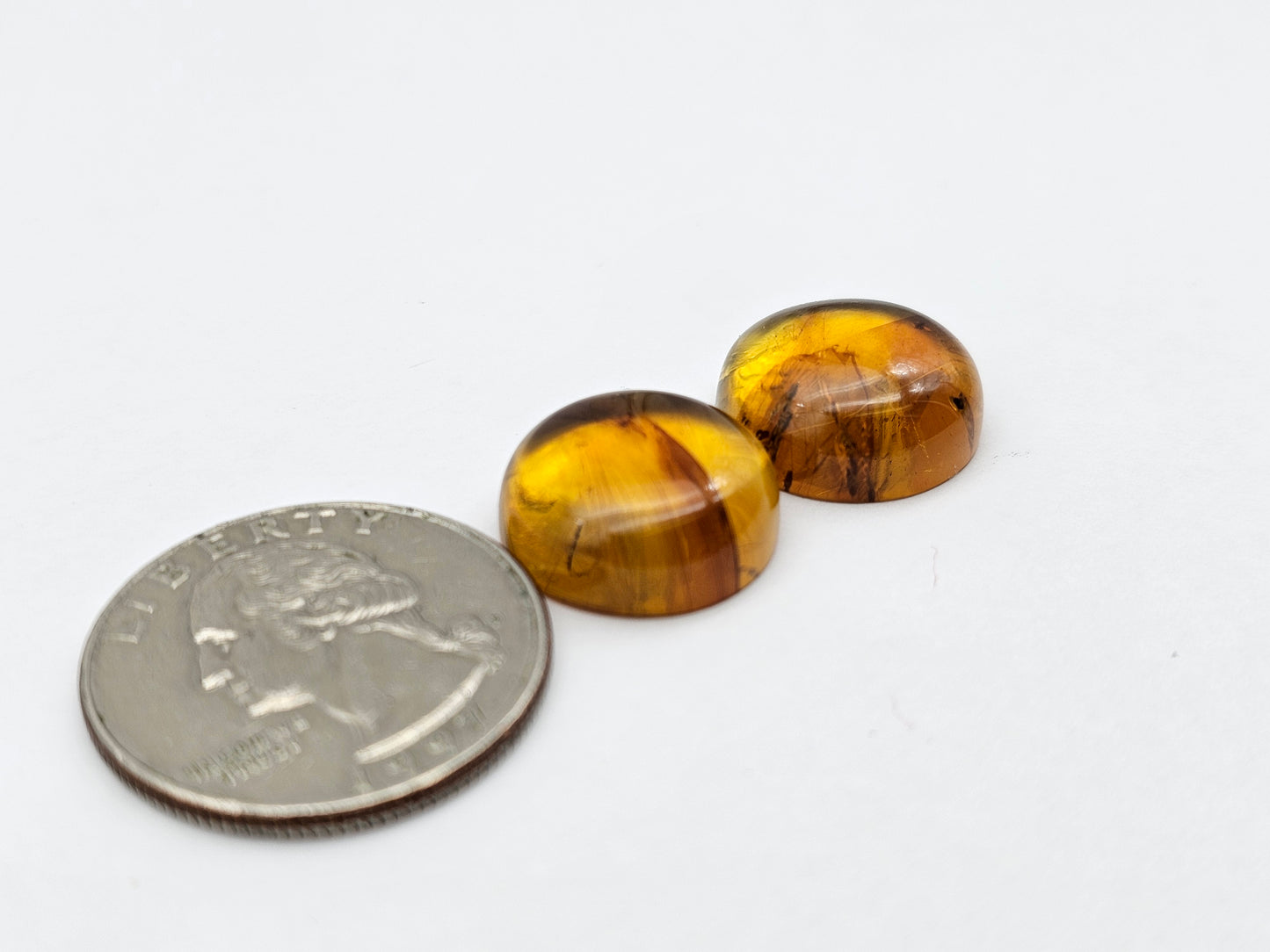 Amber authentic cabochon pair large