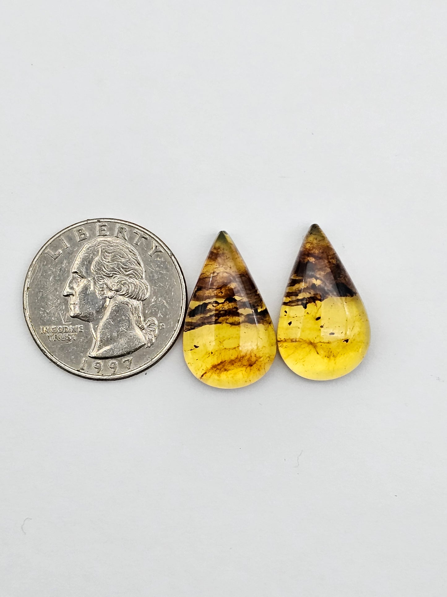 Amber authentic cabochon pair large