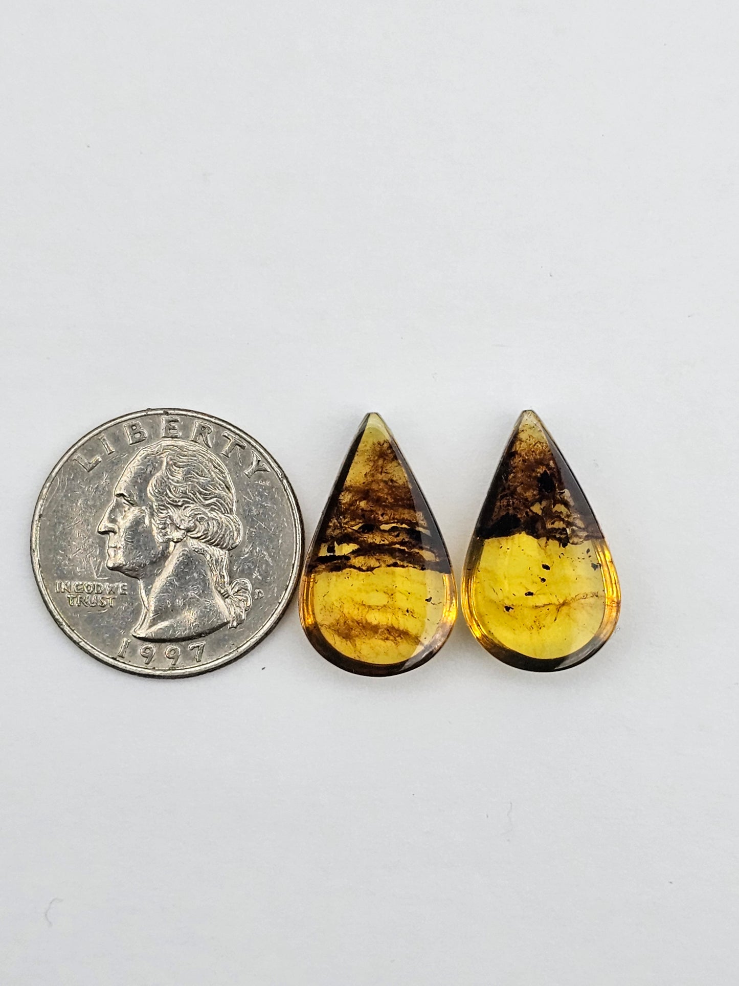 Amber authentic cabochon pair large