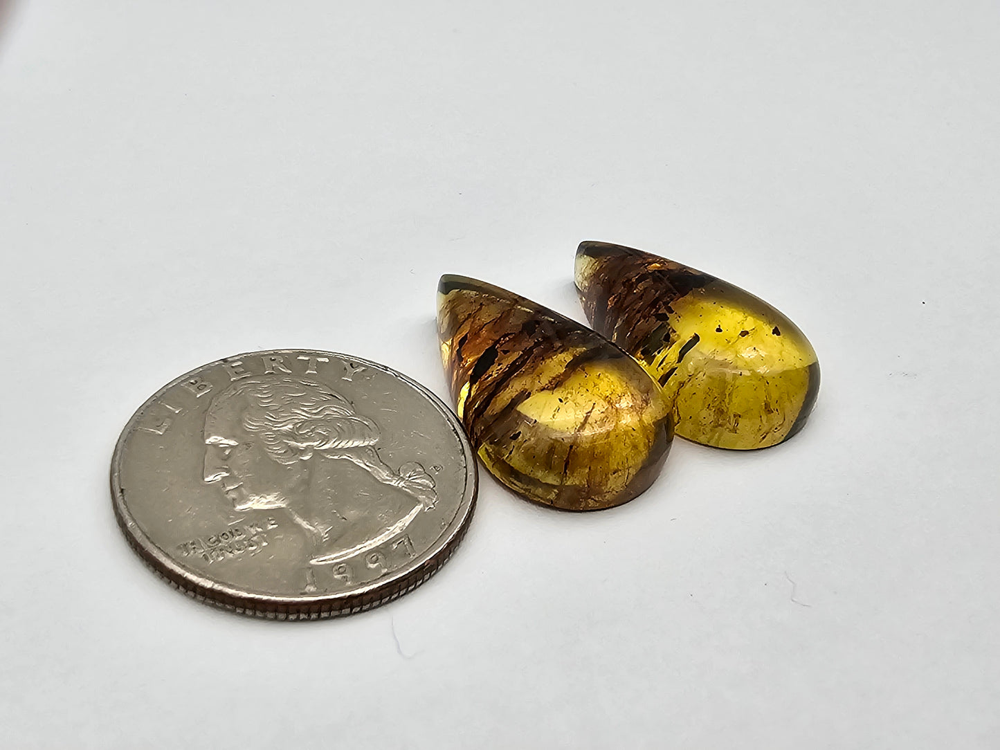 Amber authentic cabochon pair large
