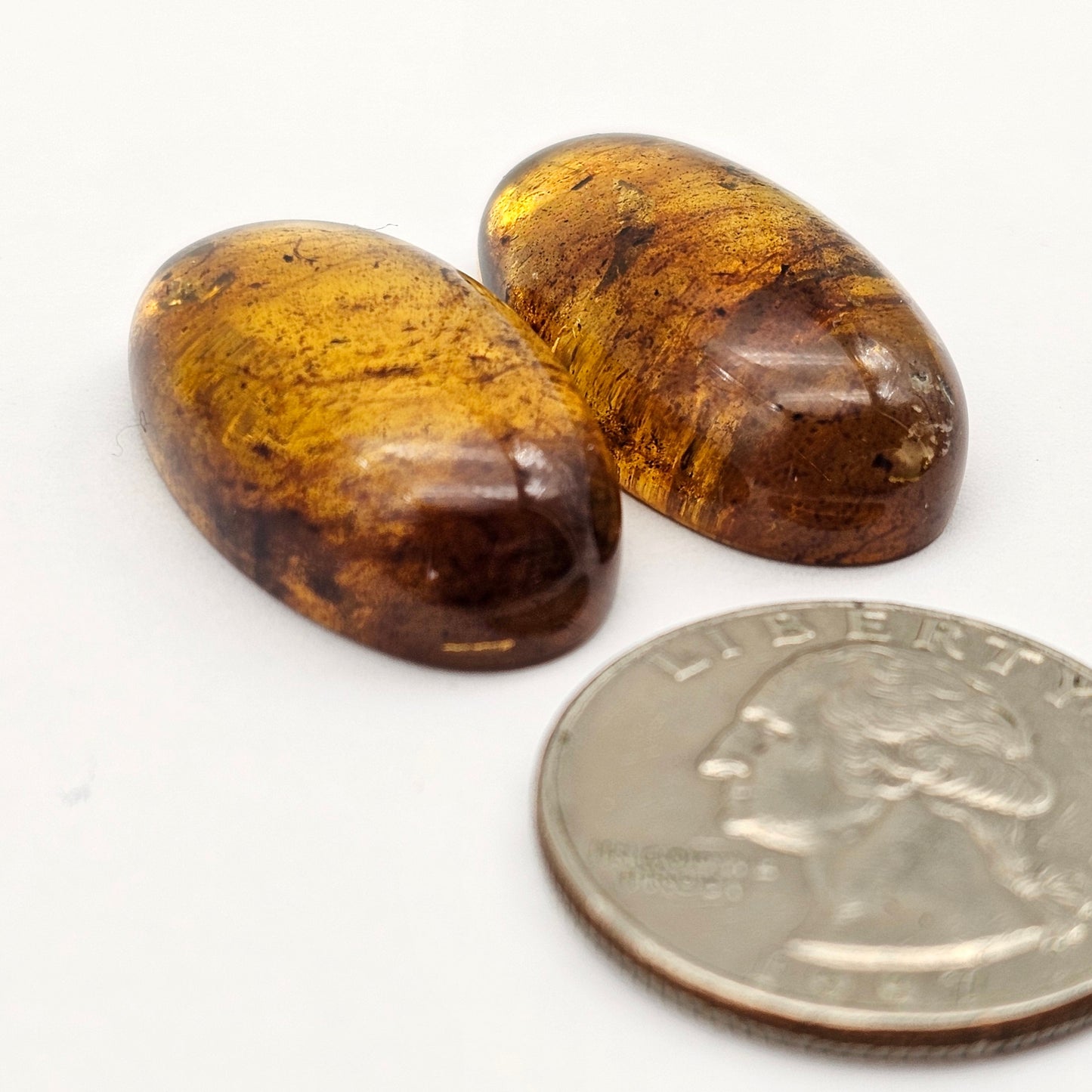 Amber authentic cabochon pair large