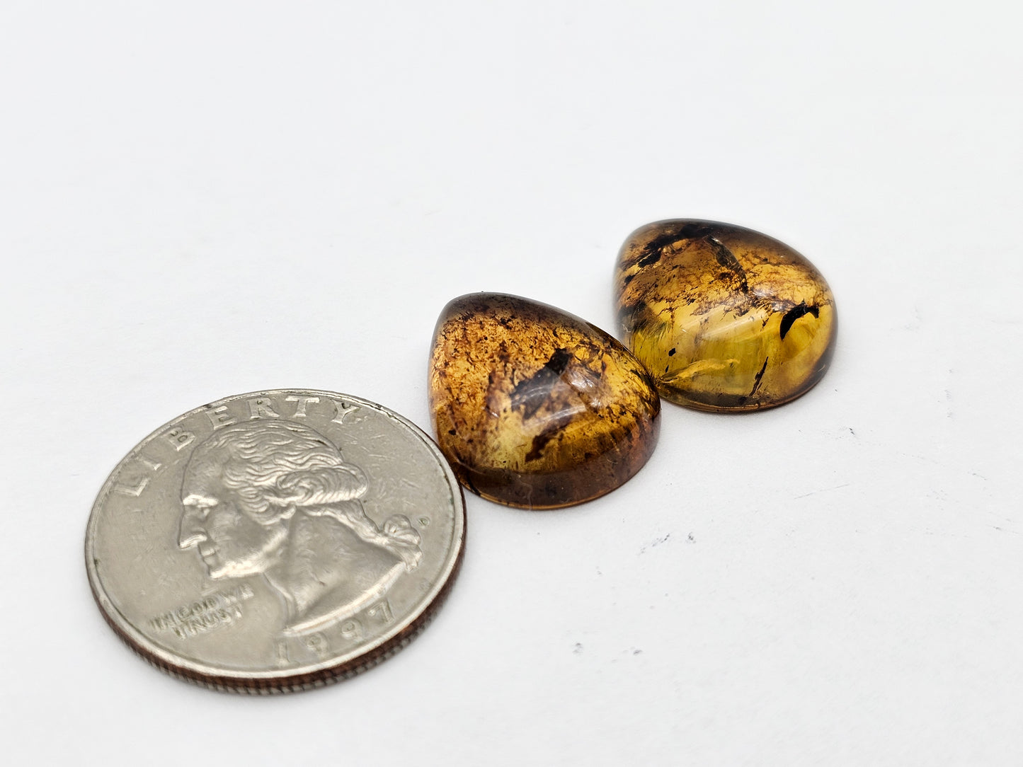 Amber authentic cabochon pair large