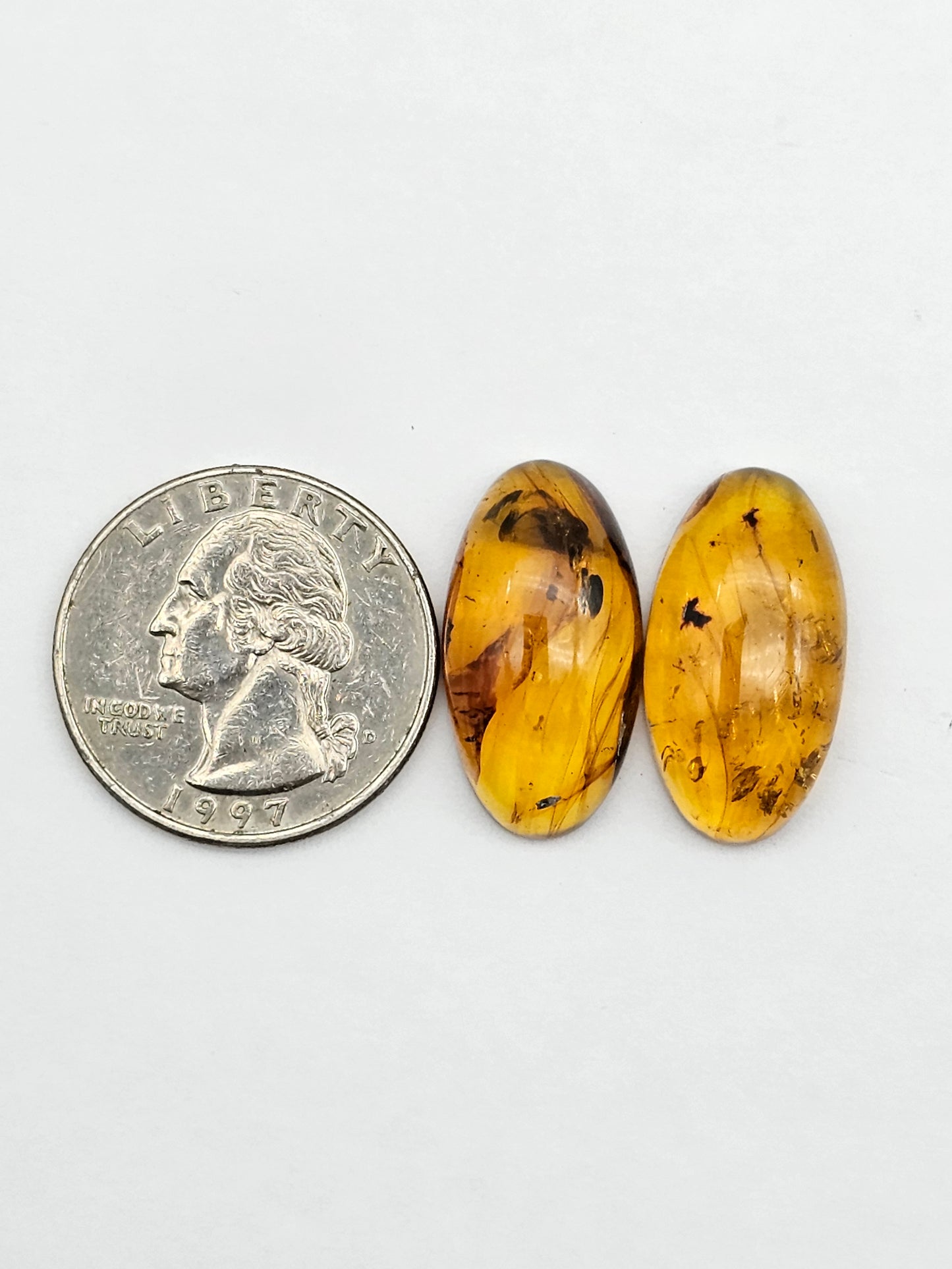 Amber authentic cabochon pair large