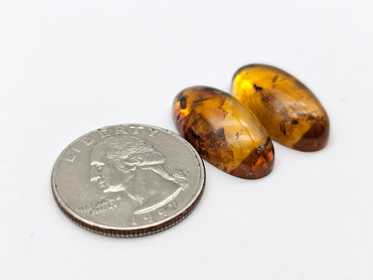 Amber authentic cabochon pair large