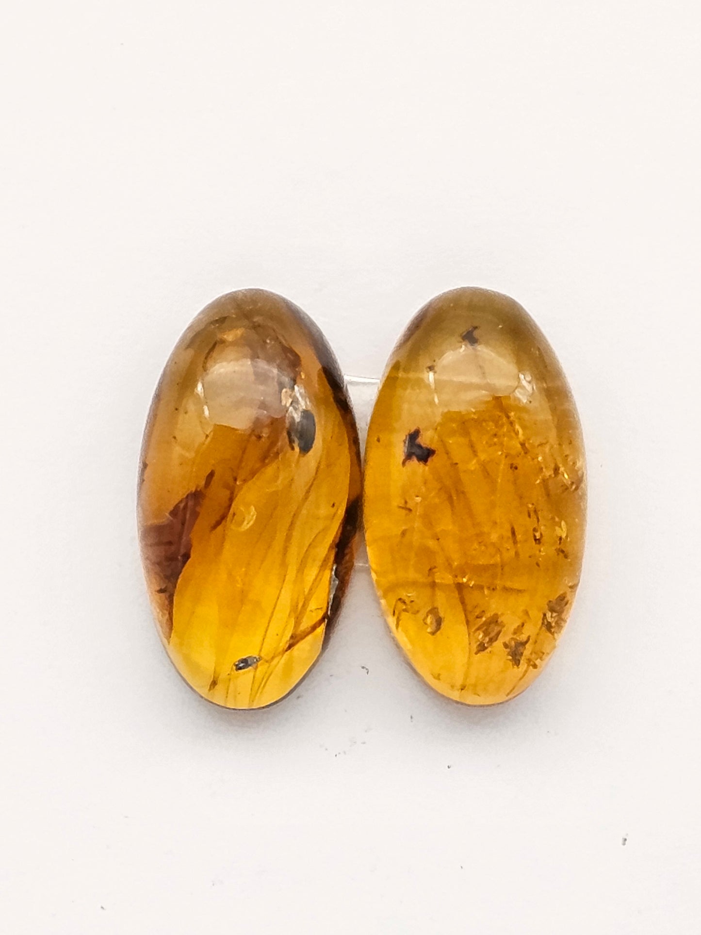 Amber authentic cabochon pair large