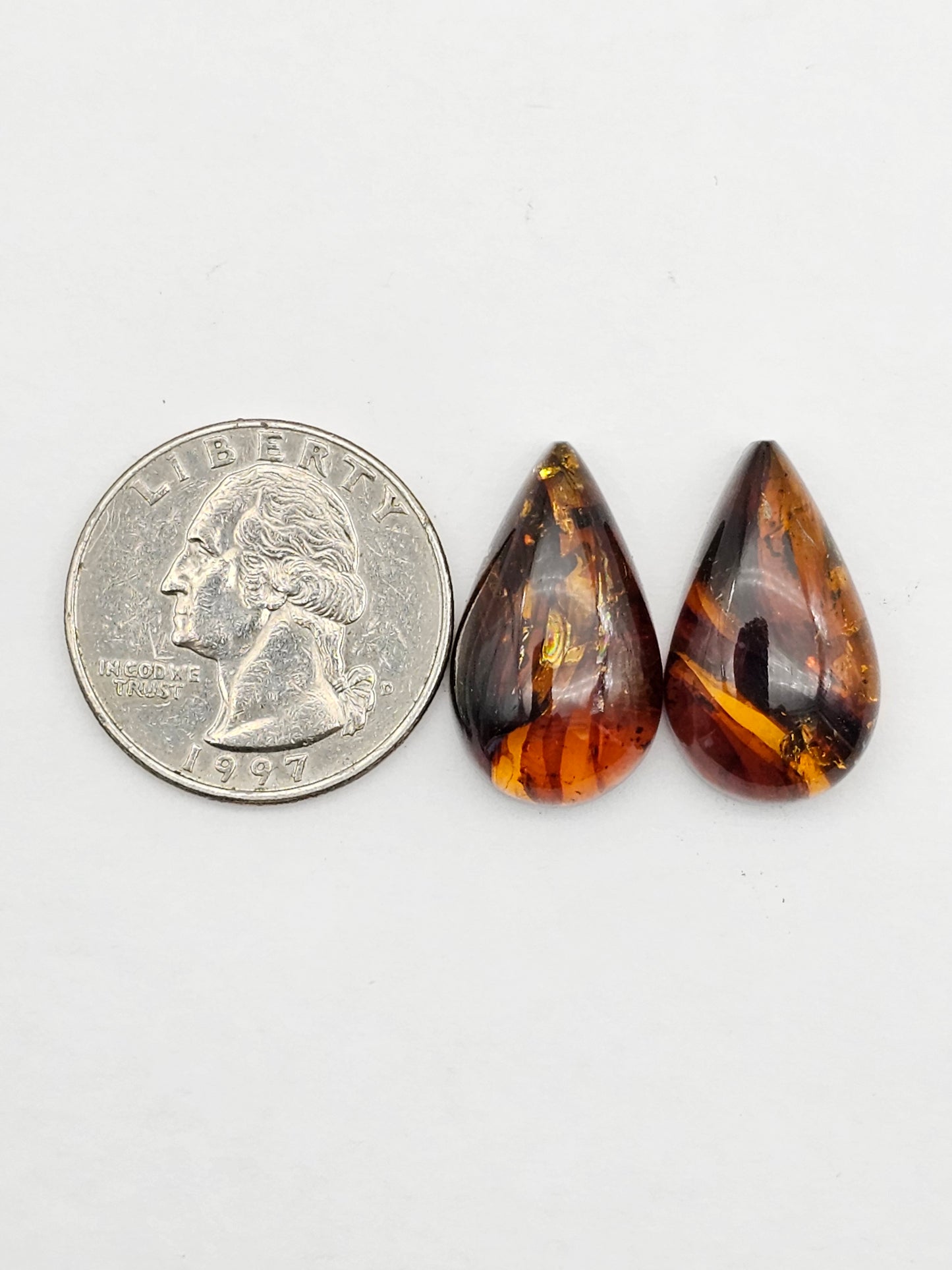 Amber authentic cabochon pair large