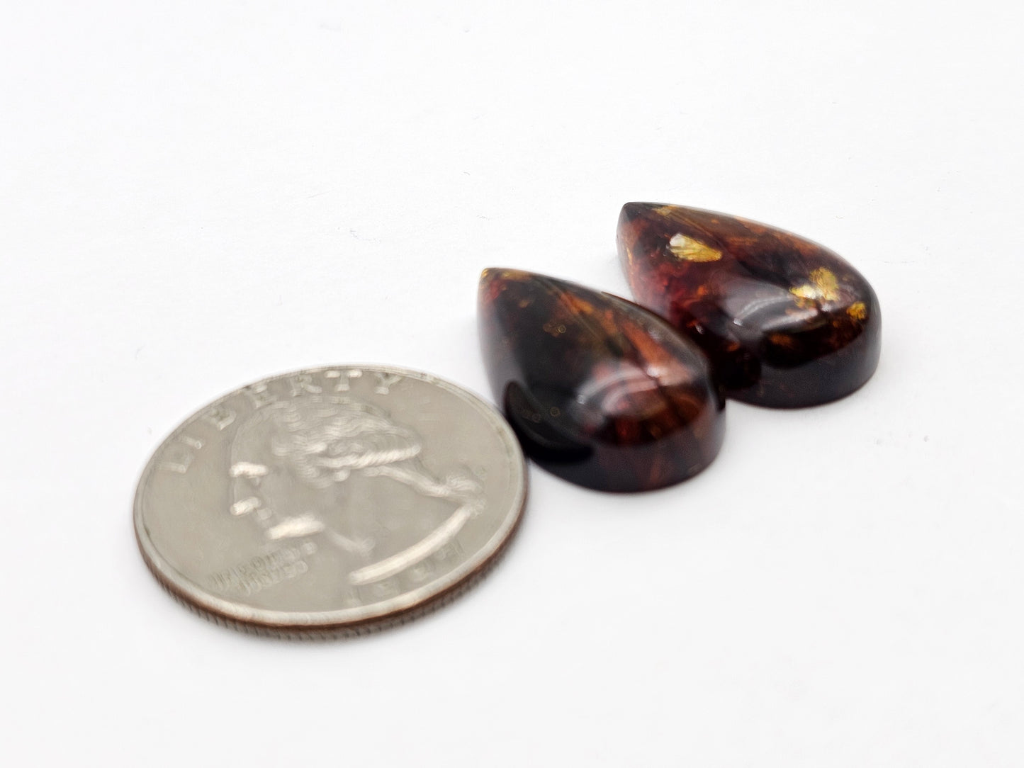 Amber authentic cabochon pair large