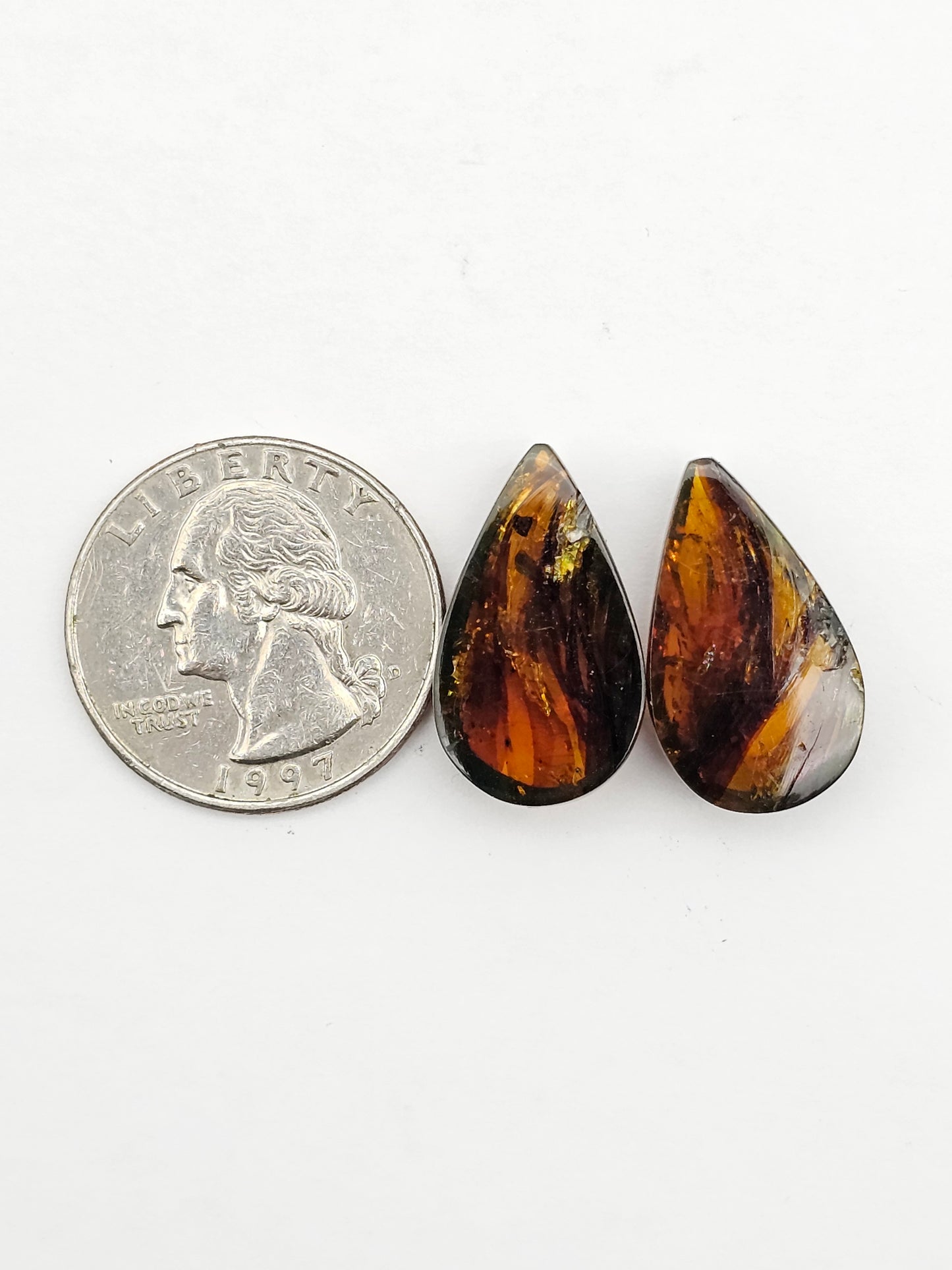 Amber authentic cabochon pair large