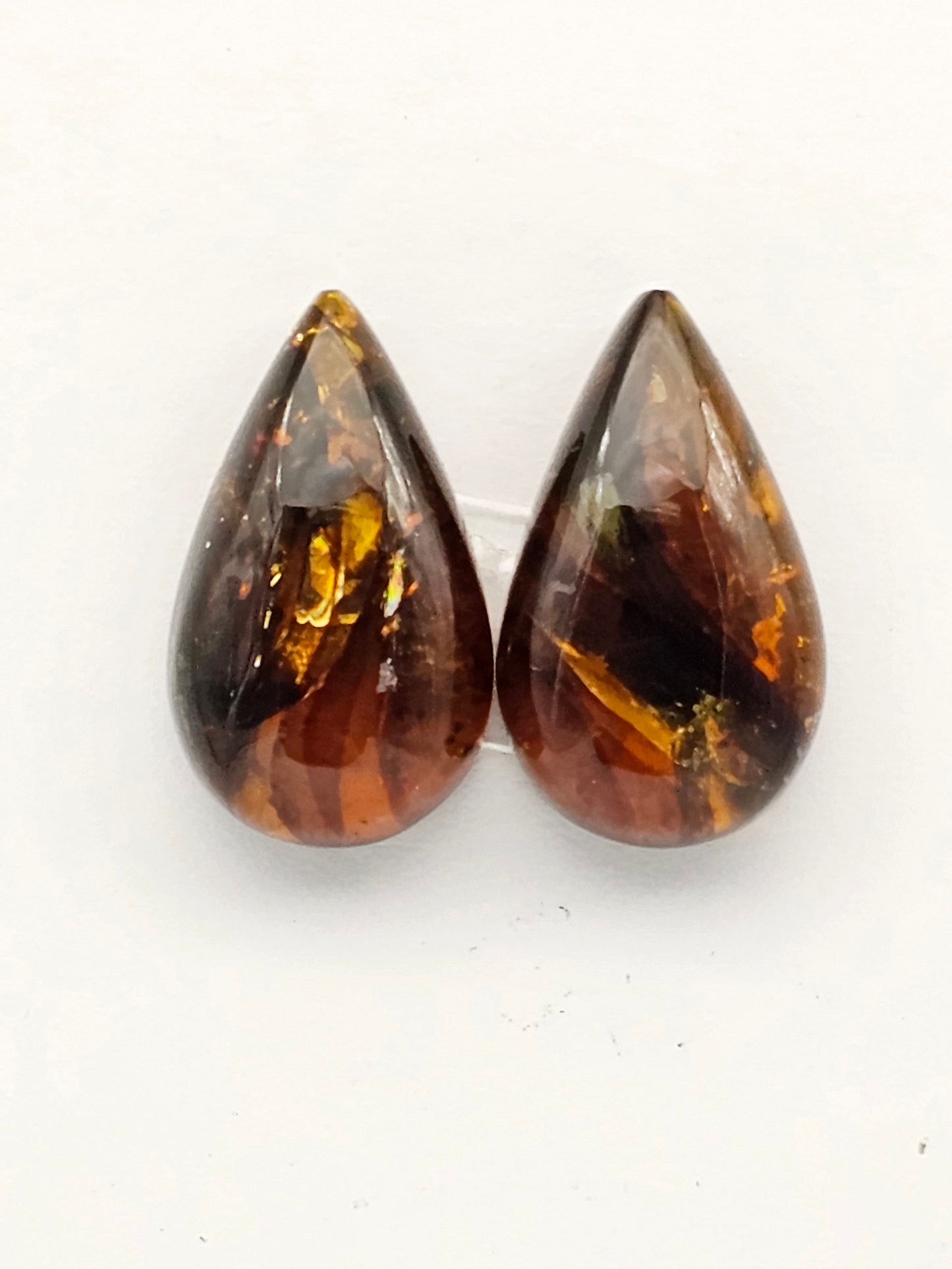 Amber authentic cabochon pair large