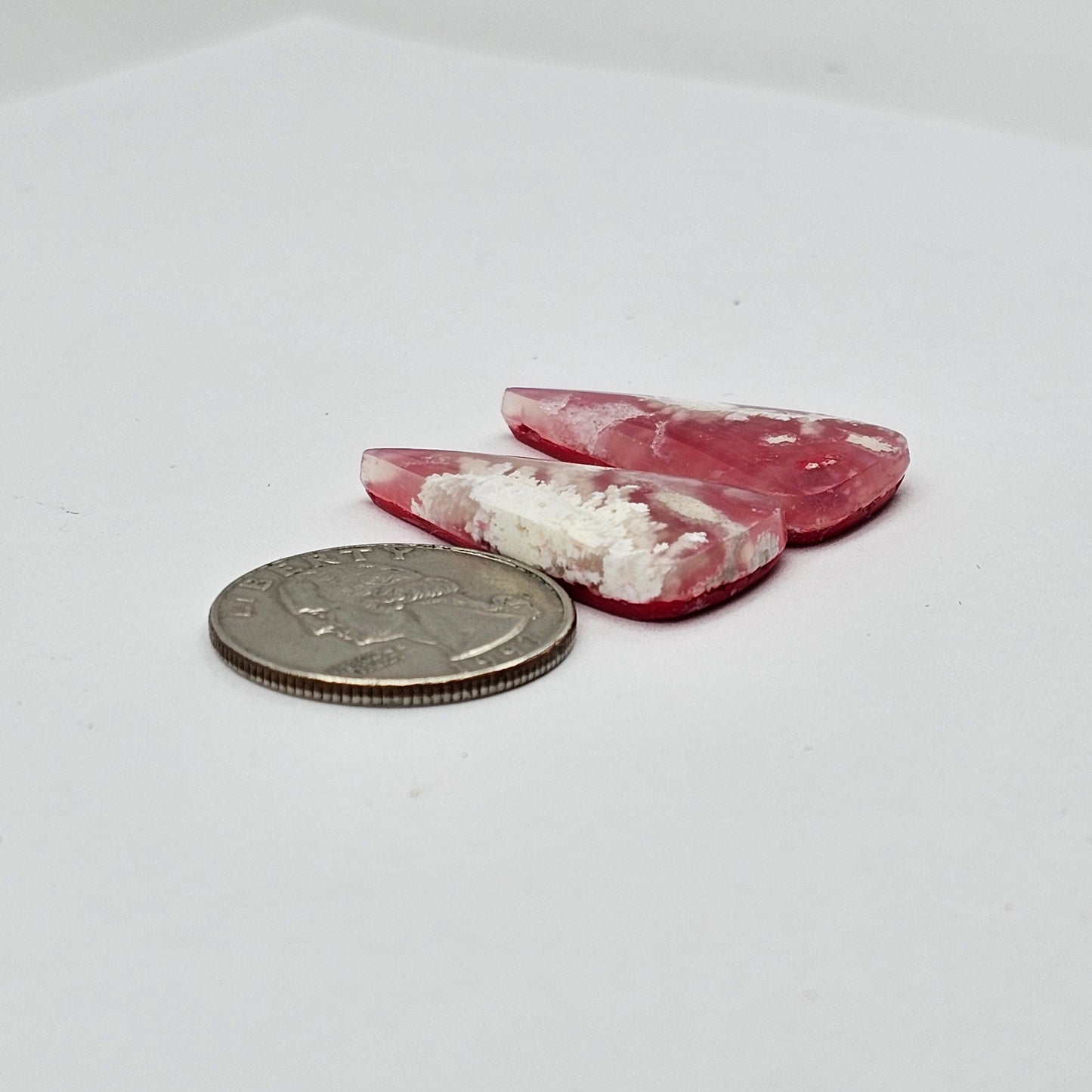 Pink skystone resin cabochon pair