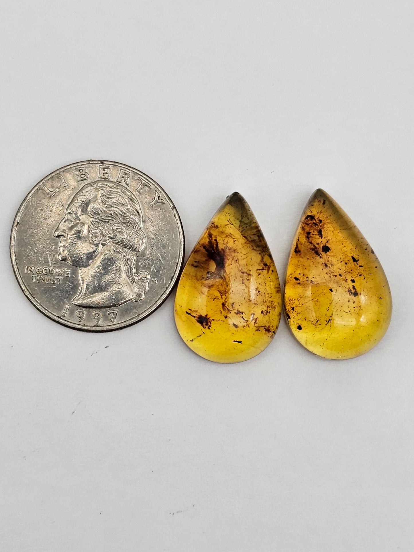 Amber authentic cabochon pair large
