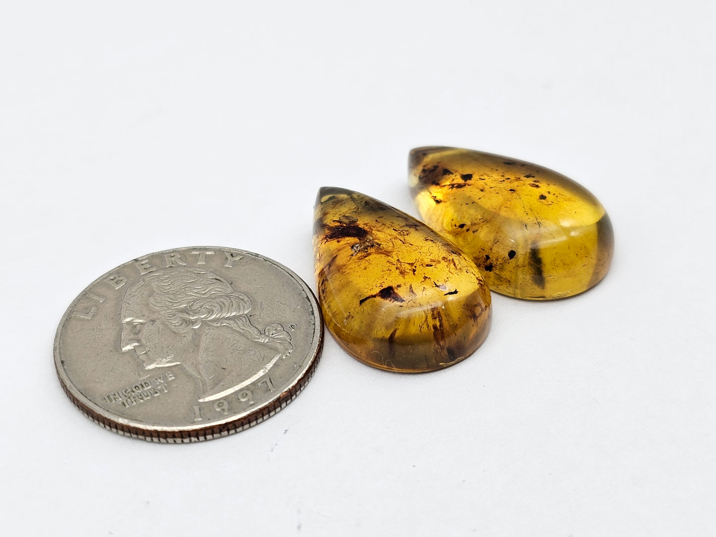 Amber authentic cabochon pair large