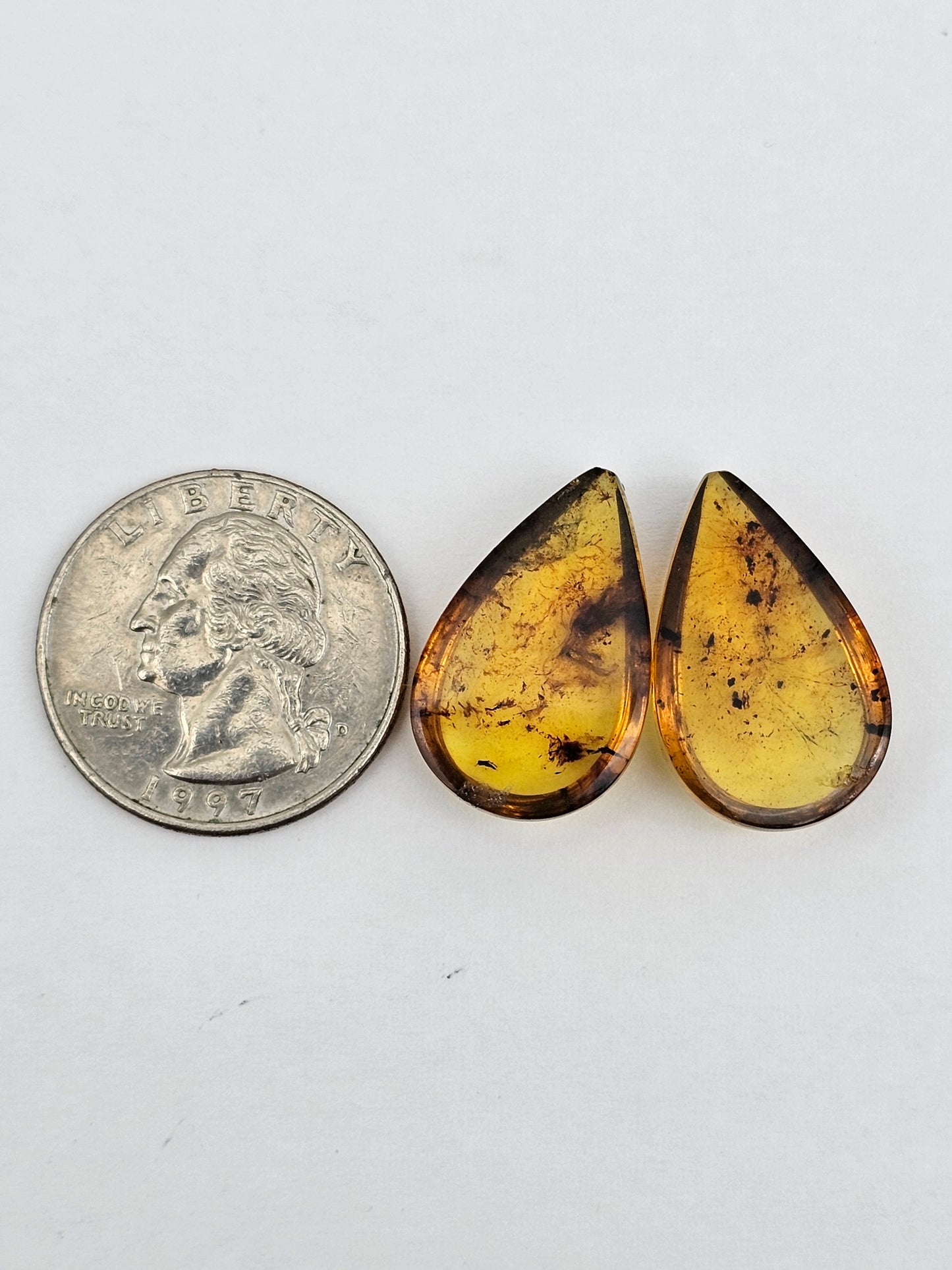 Amber authentic cabochon pair large