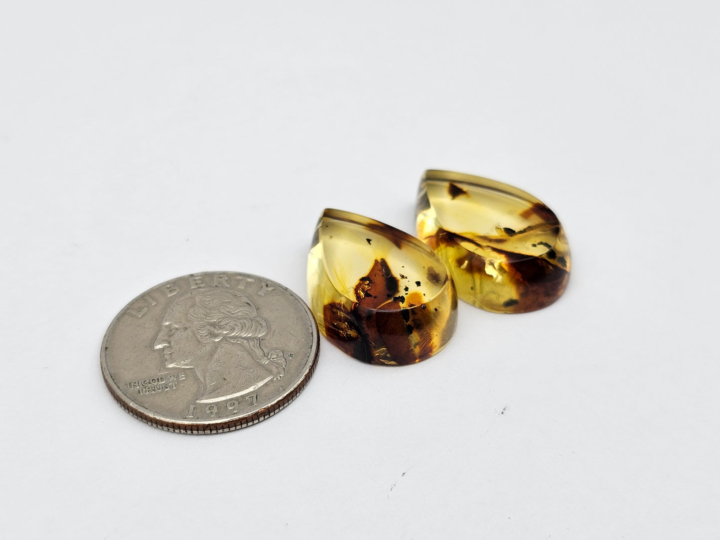 Amber authentic cabochon pair large