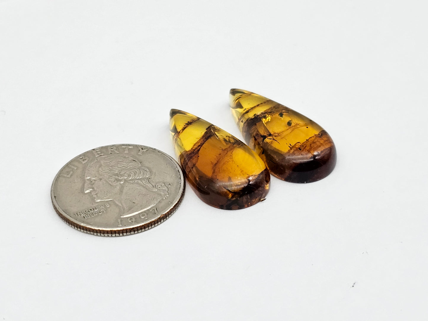 Amber authentic cabochon pair large