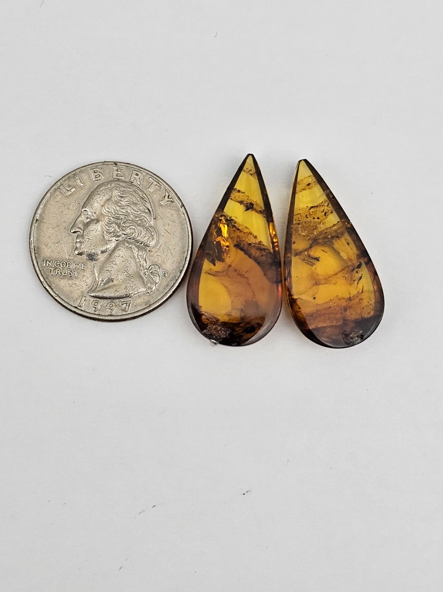 Amber authentic cabochon pair large