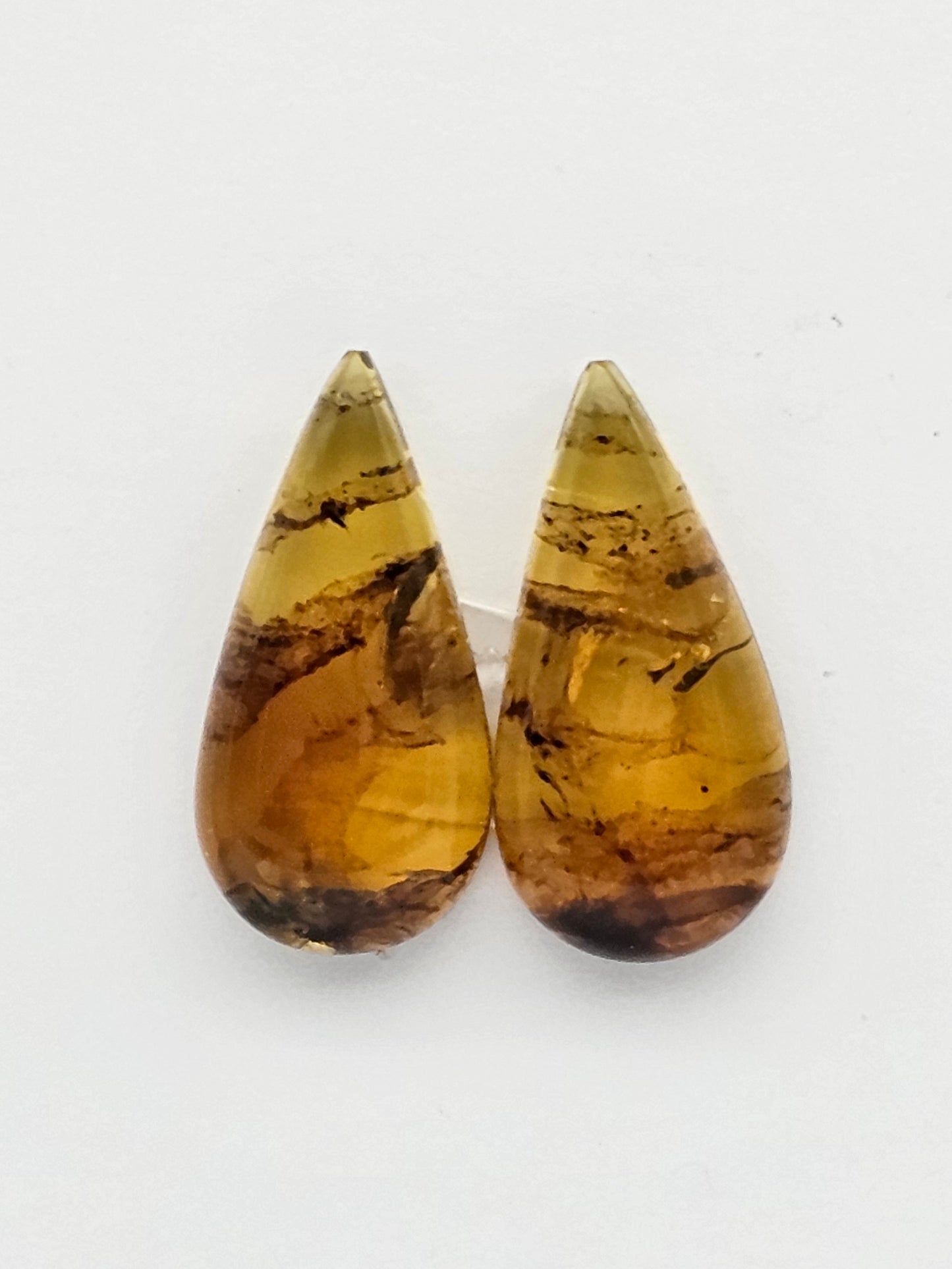 Amber authentic cabochon pair large