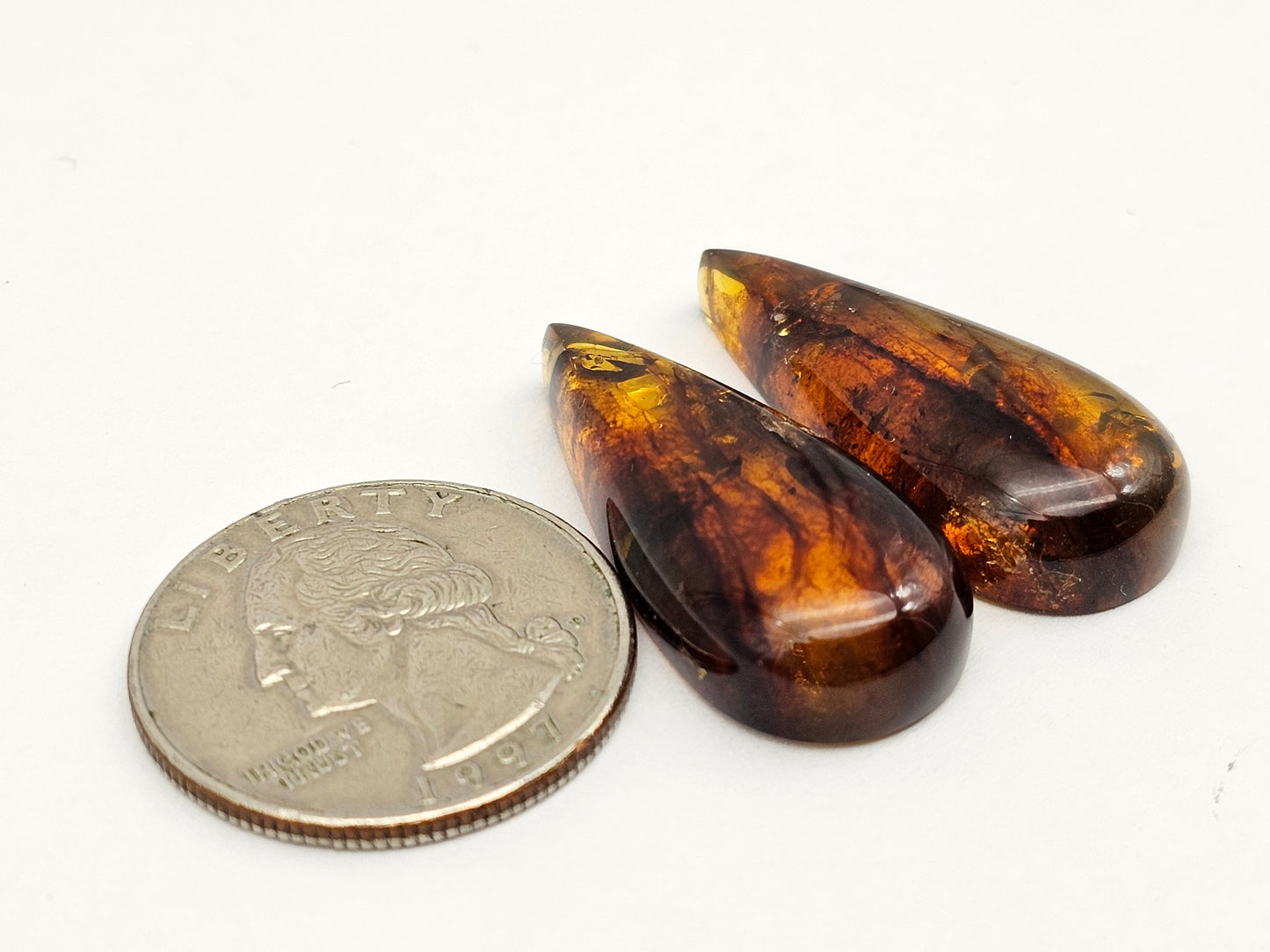 Amber authentic cabochon pair large