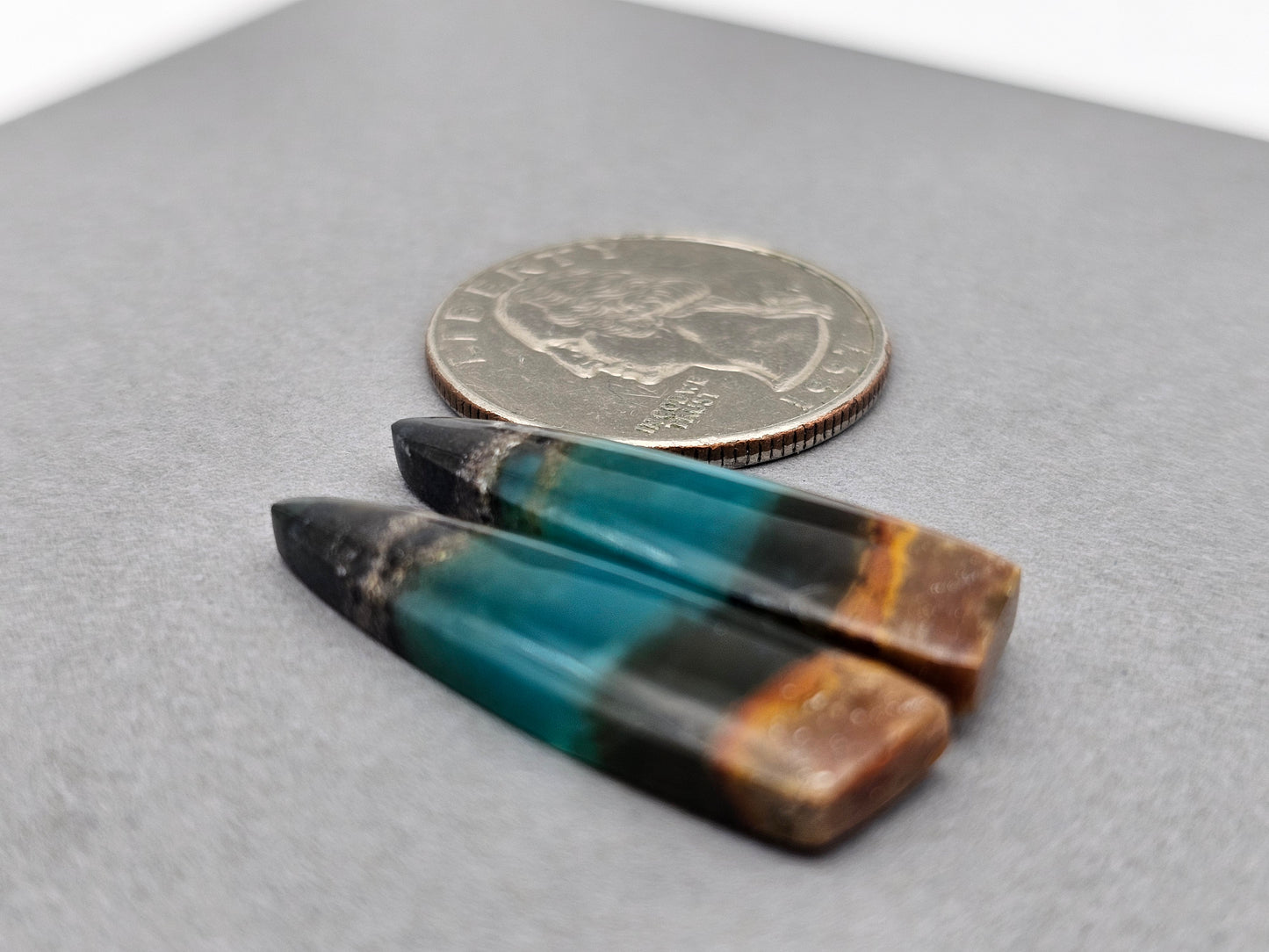 Blue opalized petrified wood Cabochon Pair