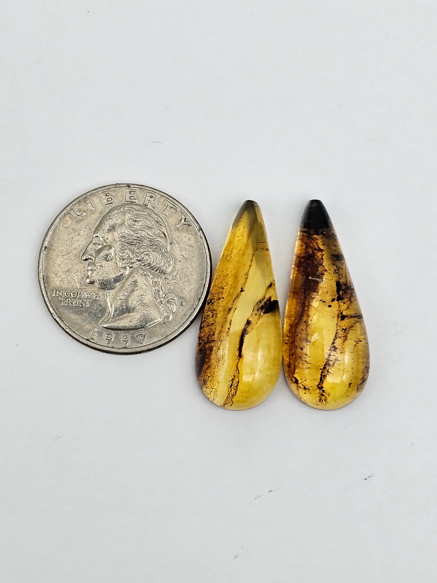 Amber authentic cabochon pair large