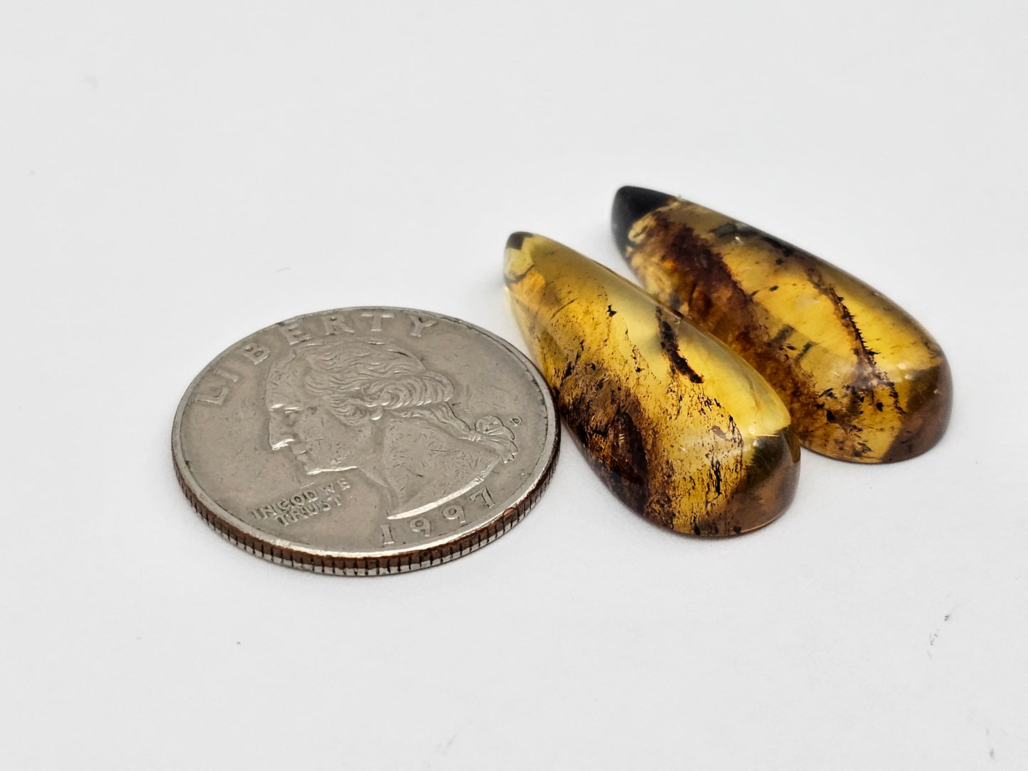 Amber authentic cabochon pair large