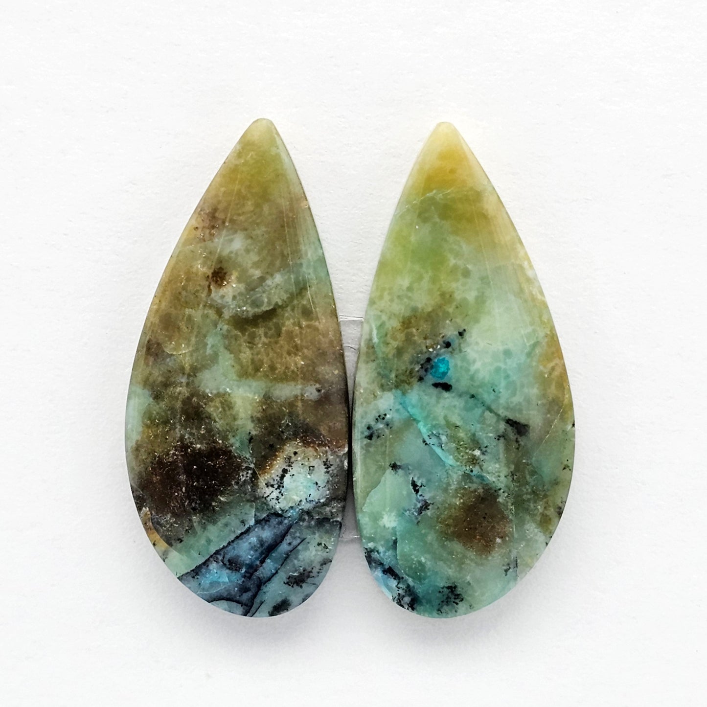 Blue Opal Petrified Wood Cabochon Pair