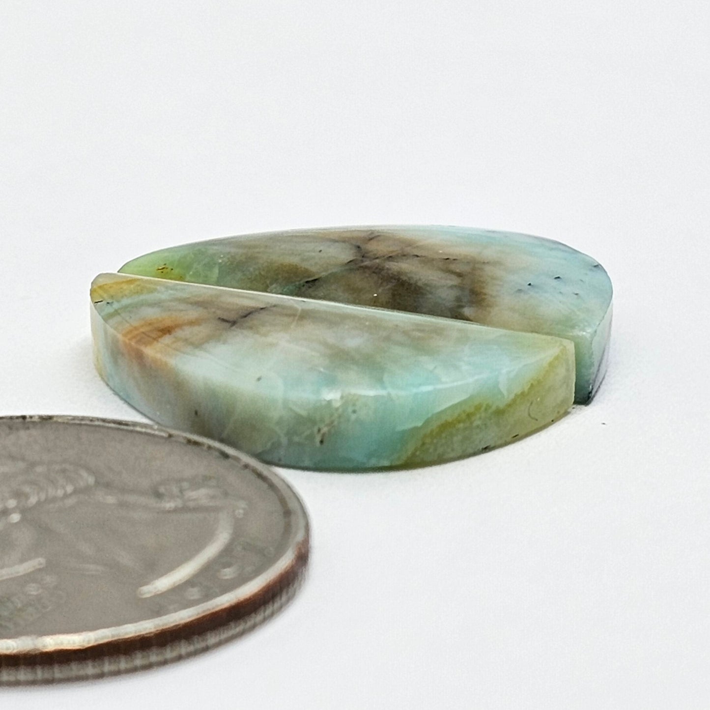 Blue Opal Petrified Wood Cabochon Pair