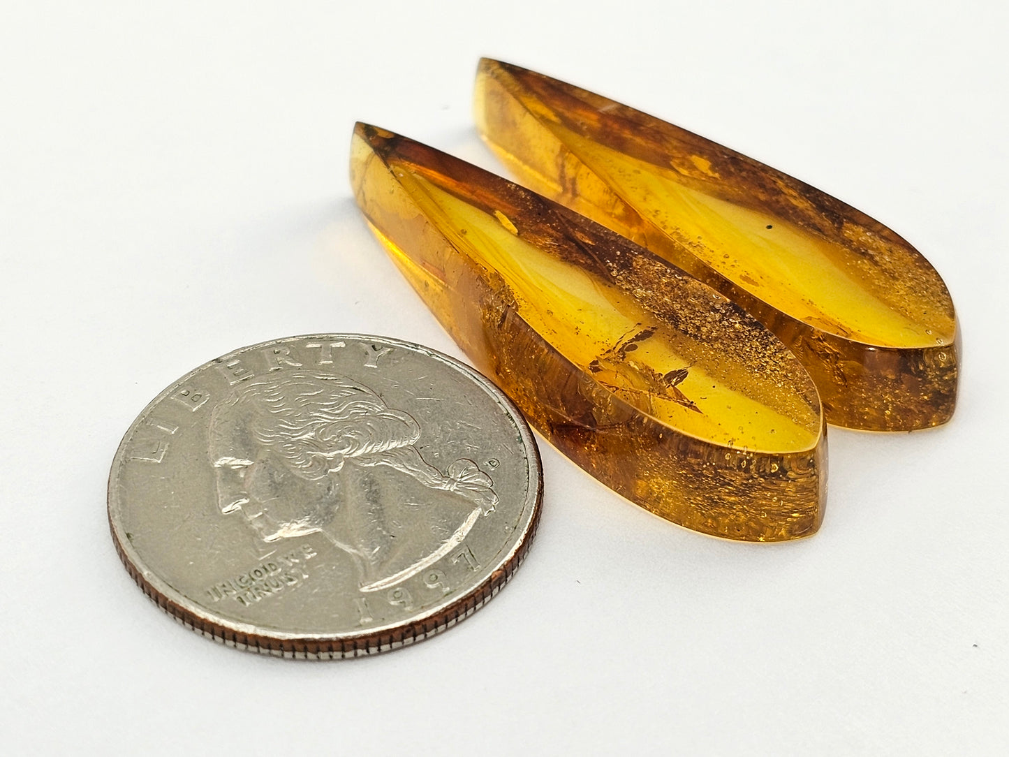 Amber authentic cabochon pair large