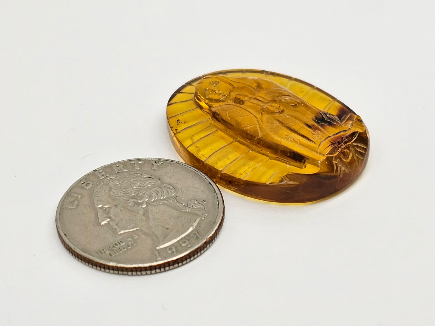 Amber authentic Virgin Mary carved cabochon large