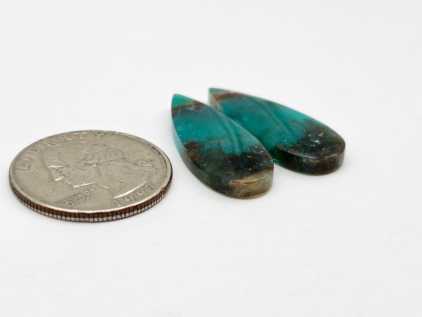 Blue opalized wood Cabochon Pair