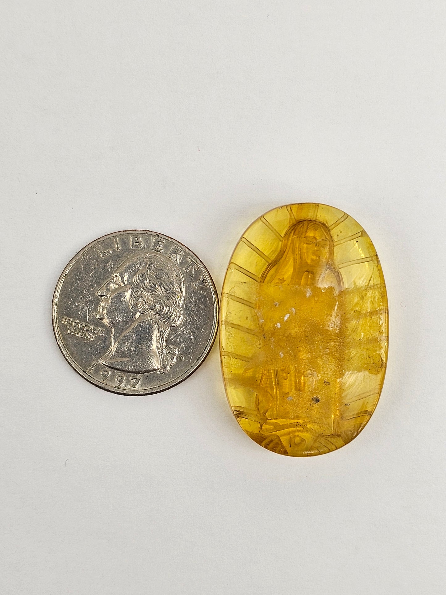 Amber authentic Virgin Mary carved cabochon large