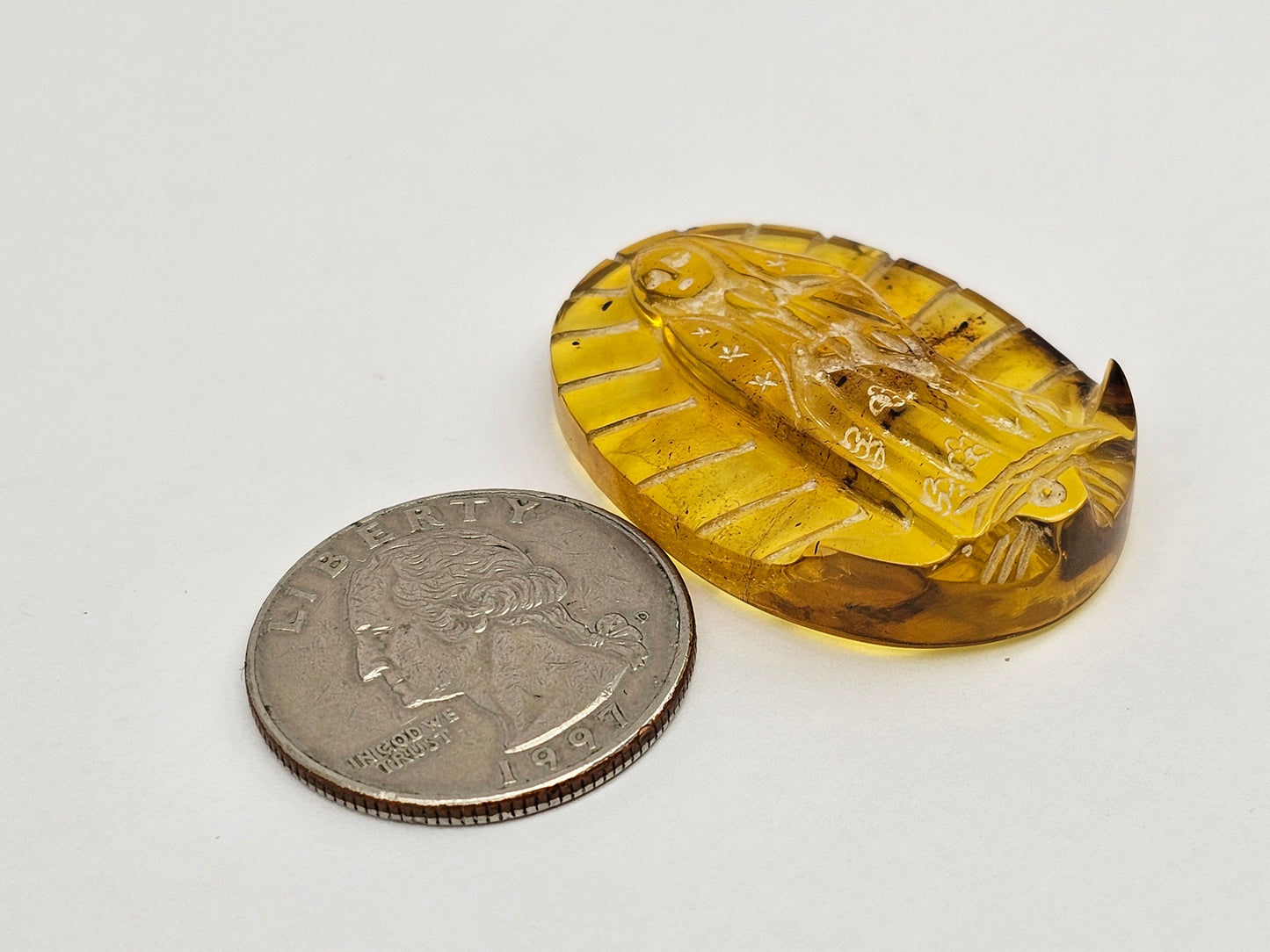 Amber authentic Virgin Mary carved cabochon large