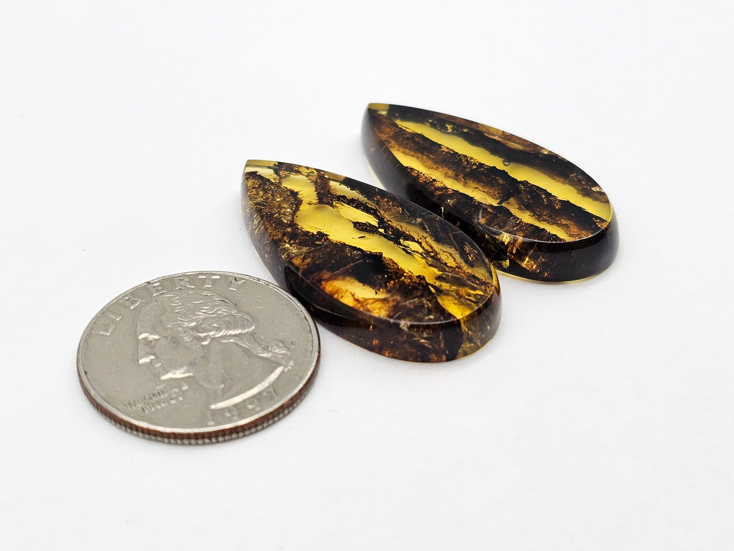 Amber authentic cabochon pair large