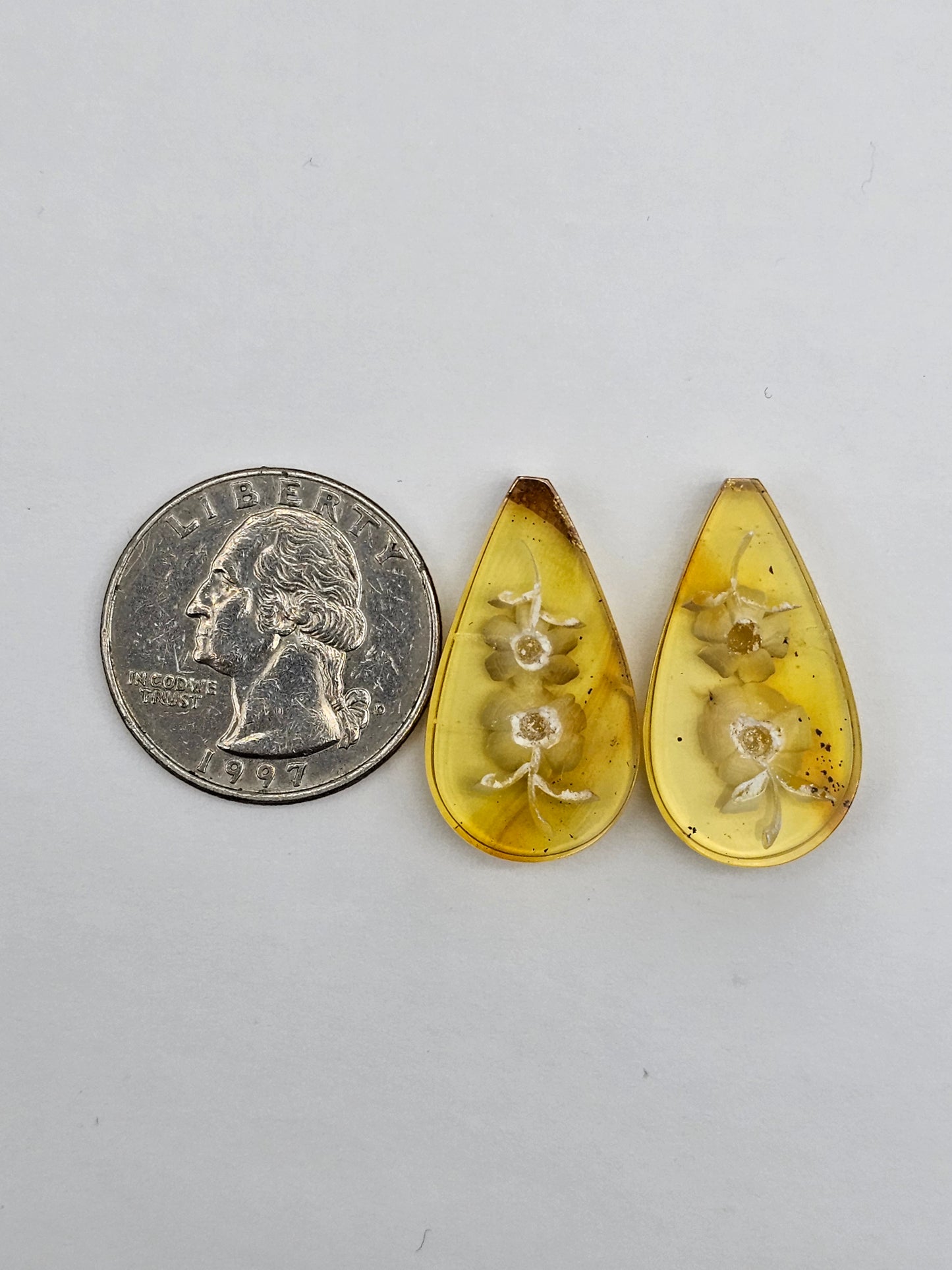 Amber authentic intaglio cabochon pair large