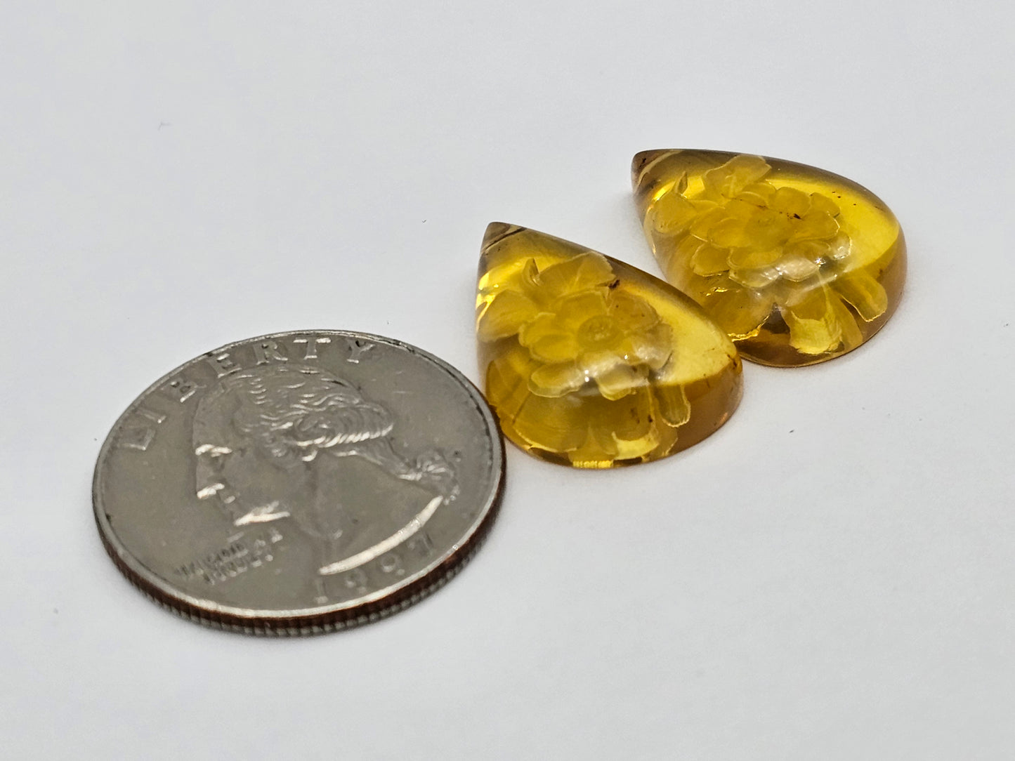 Amber authentic intaglio cabochon pair large