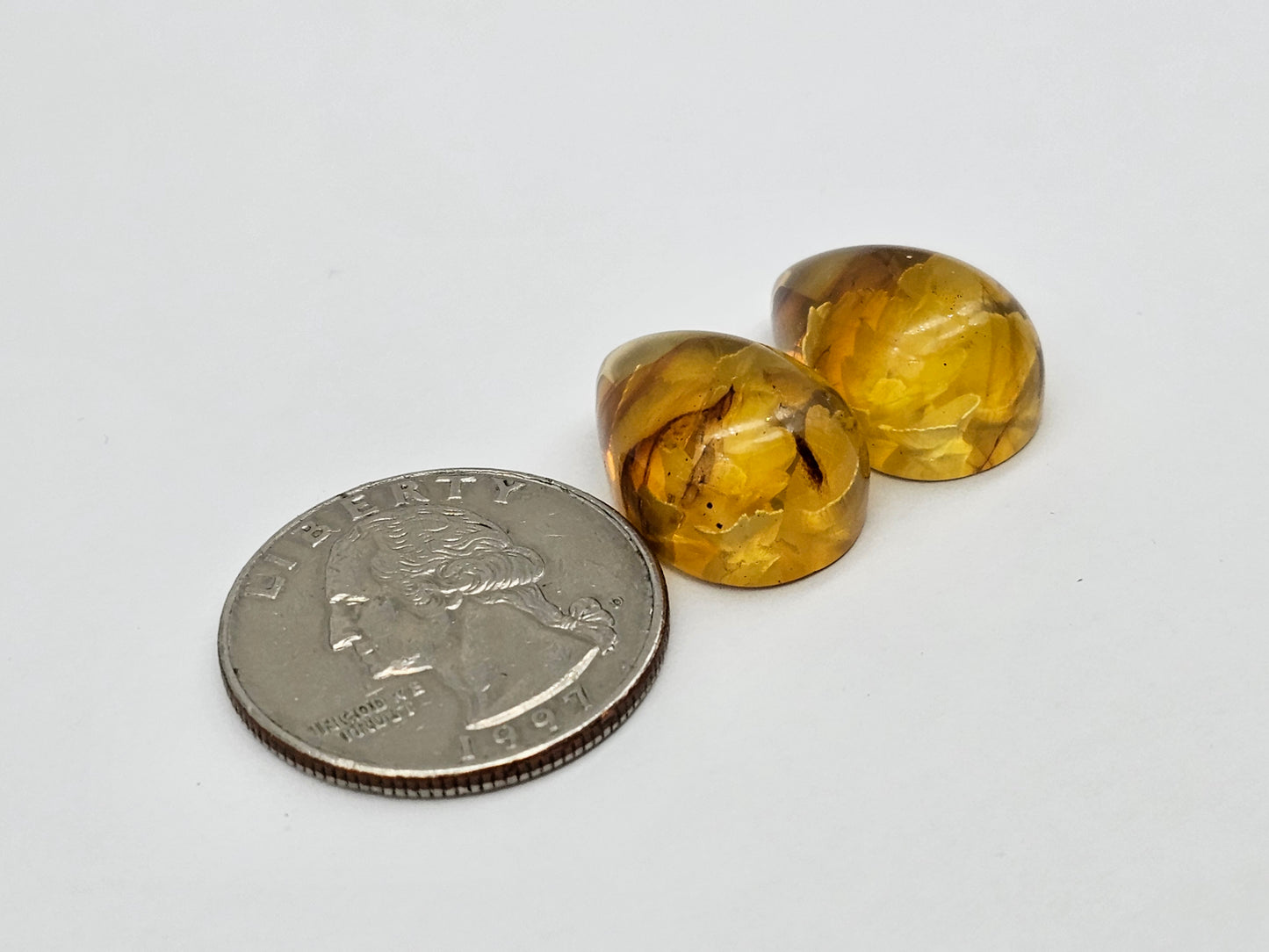 Amber authentic intaglio cabochon pair large