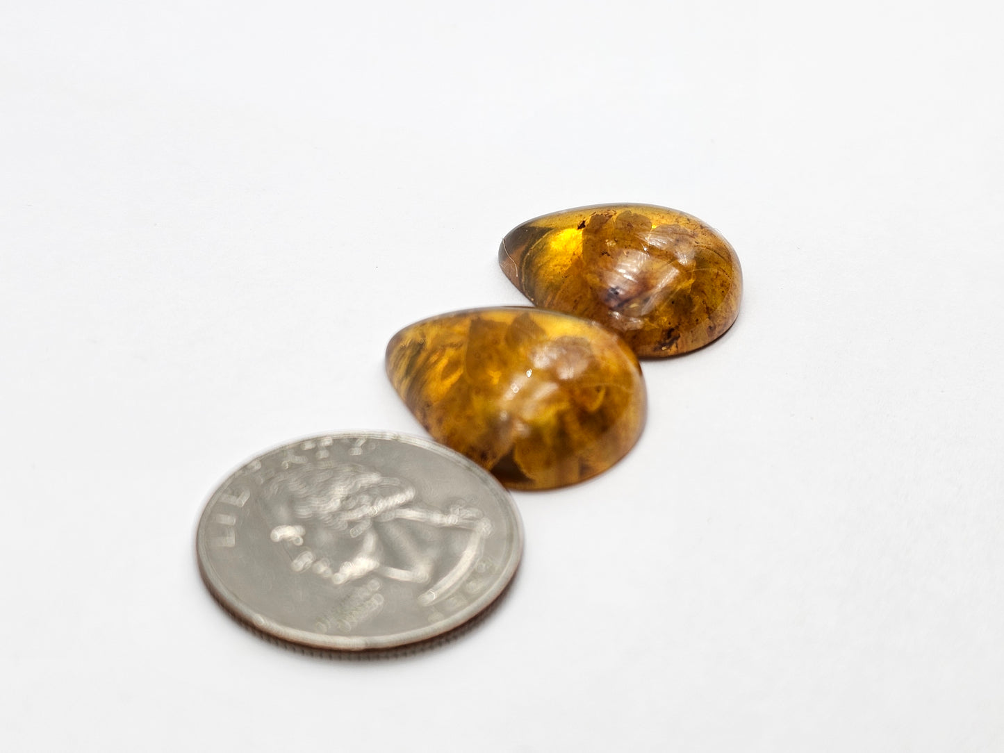 Amber authentic intaglio cabochon pair large