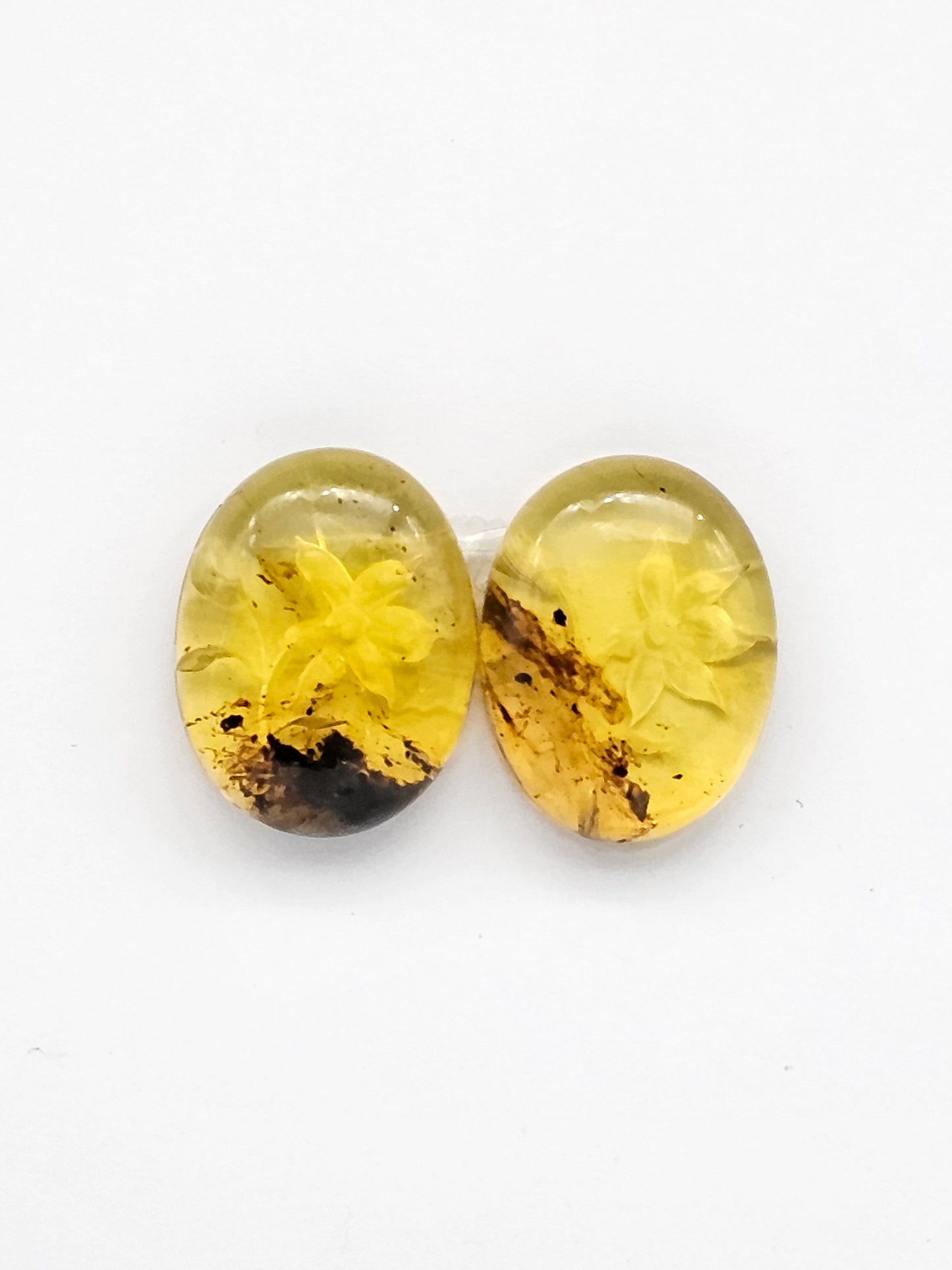 Amber authentic intaglio cabochon pair large