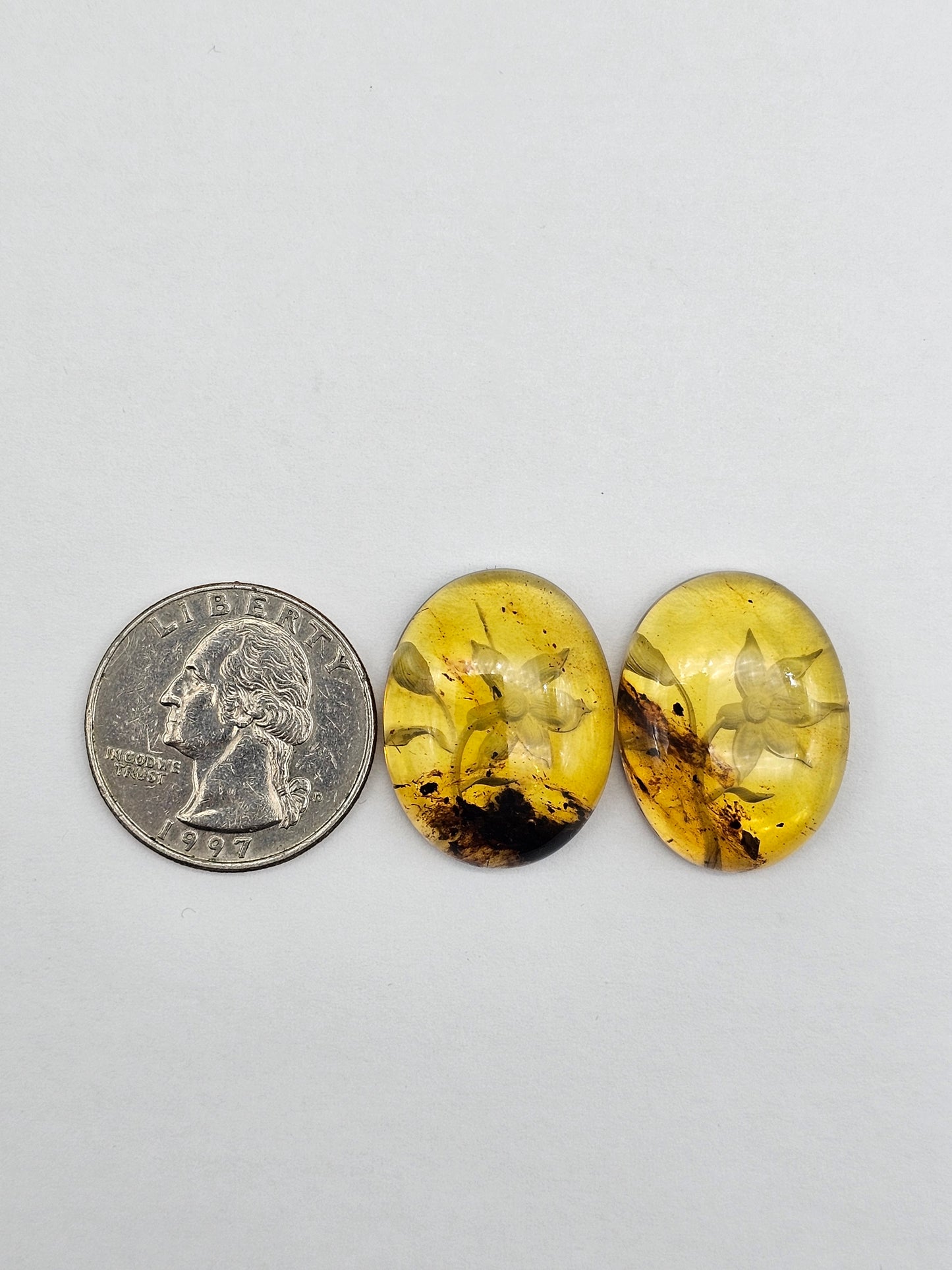 Amber authentic intaglio cabochon pair large