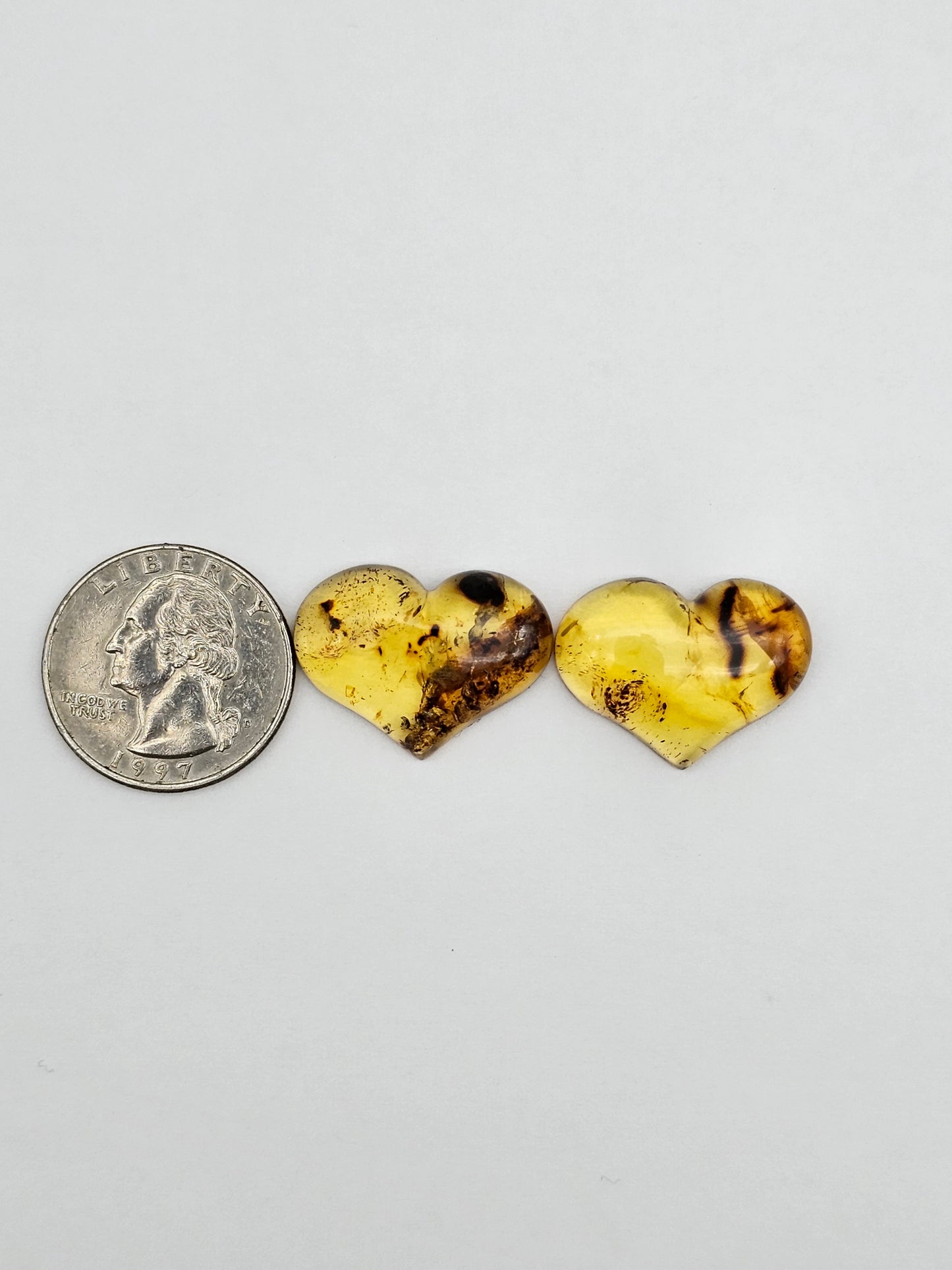 Amber authentic heart cabochon pair large