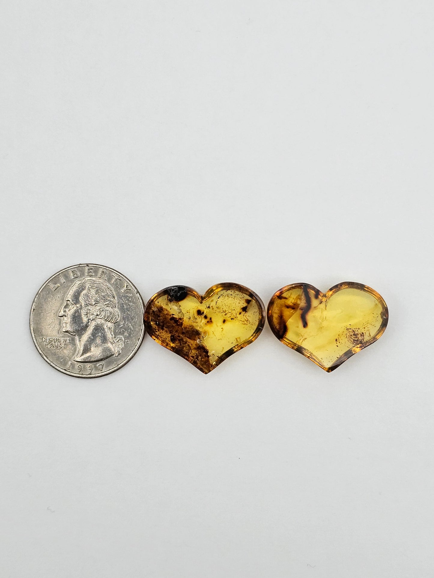 Amber authentic heart cabochon pair large